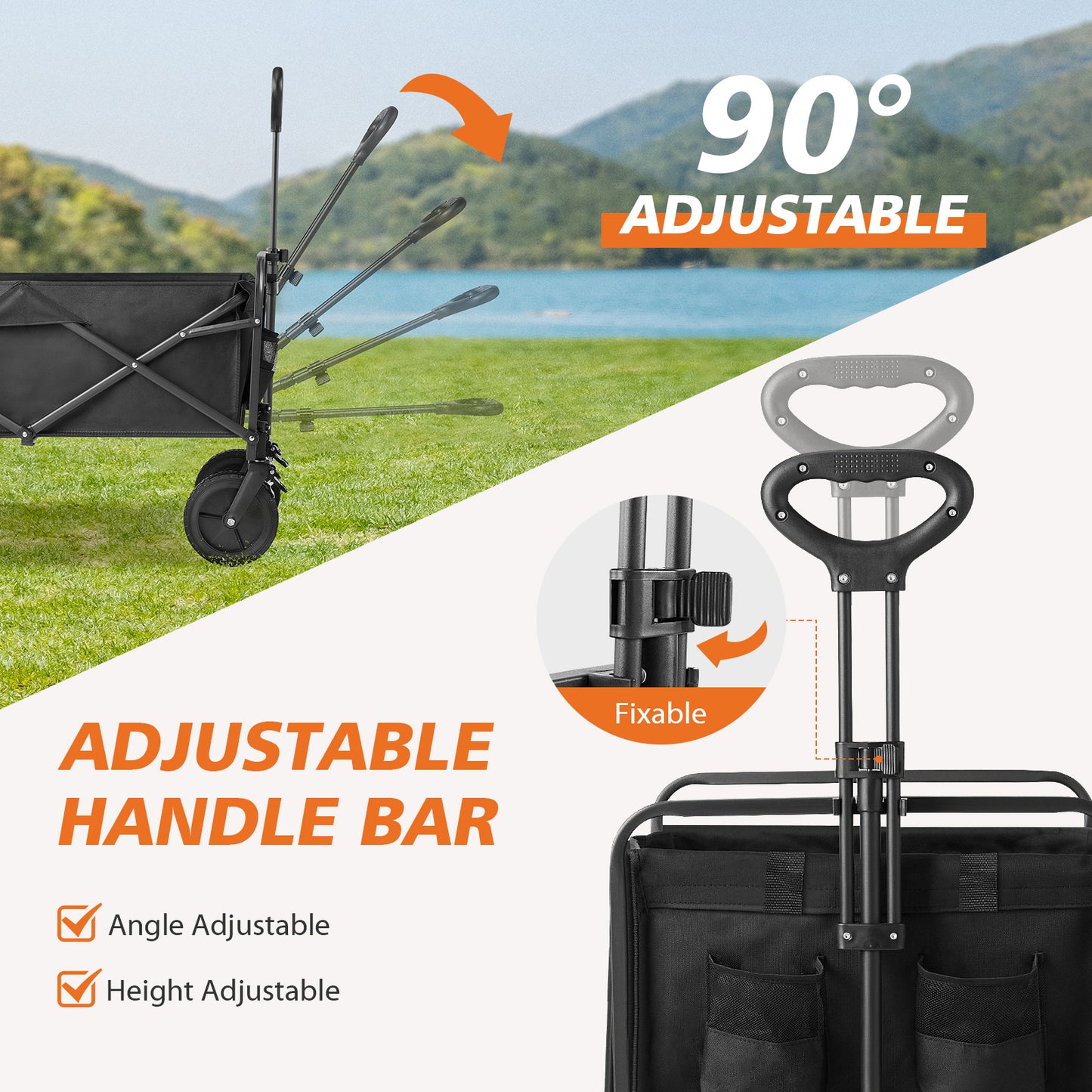 Wagon Folding Cart Collapsible Garden Beach Utility Outdoor Camping Sports Black