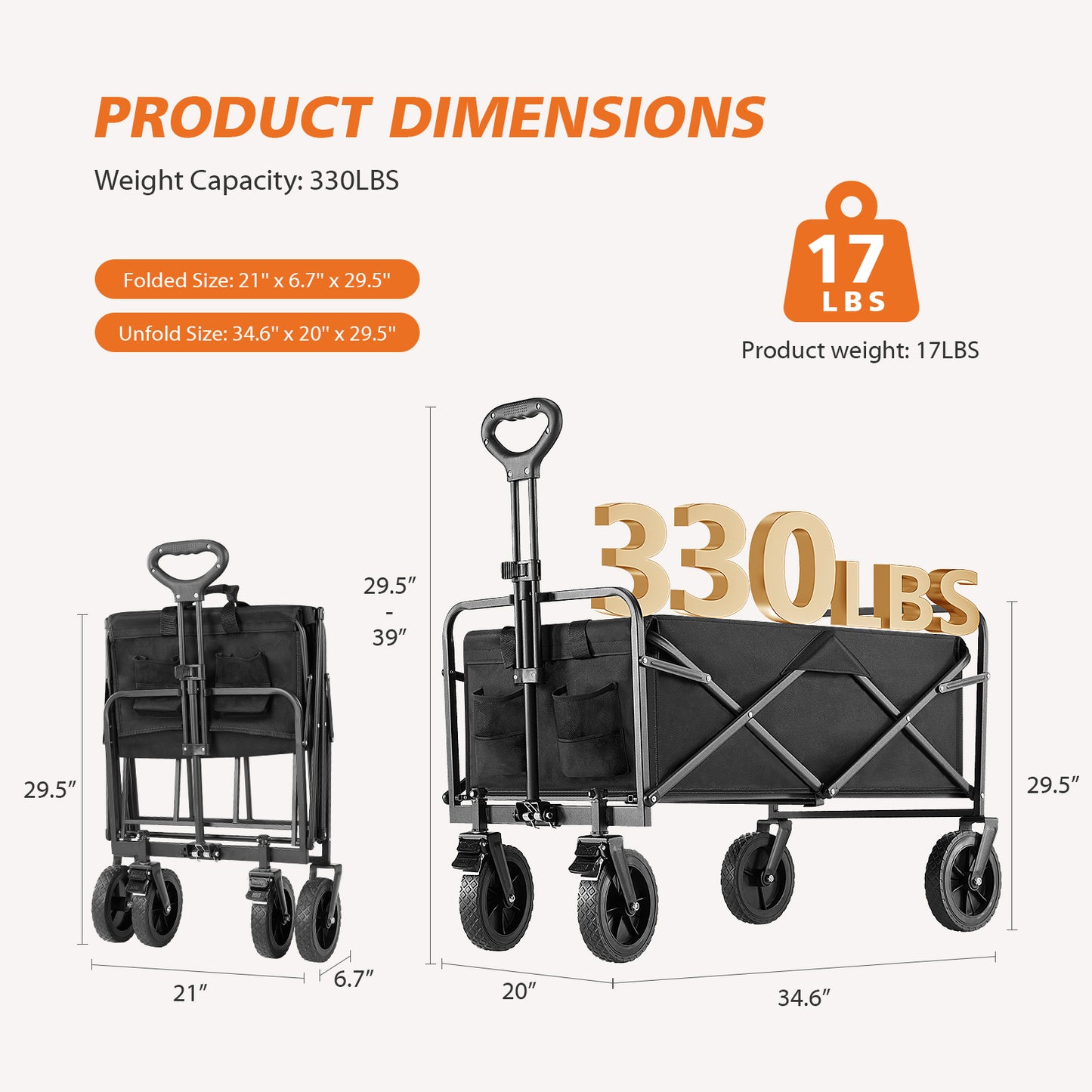 Wagon Folding Cart Collapsible Garden Beach Utility Outdoor Camping Sports Black
