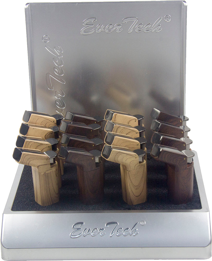 Wooden Finish Double Jet Torch Lighter Adjustable Flame Dark Wood Color