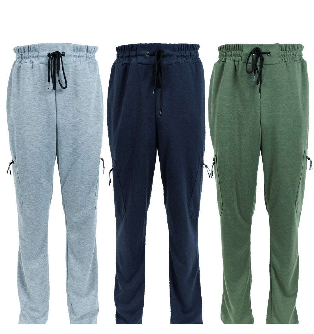 3 Pack Men's Fleece Lined Slim Fit Casual Tech Jogger Sweatpants Zipper Pockets