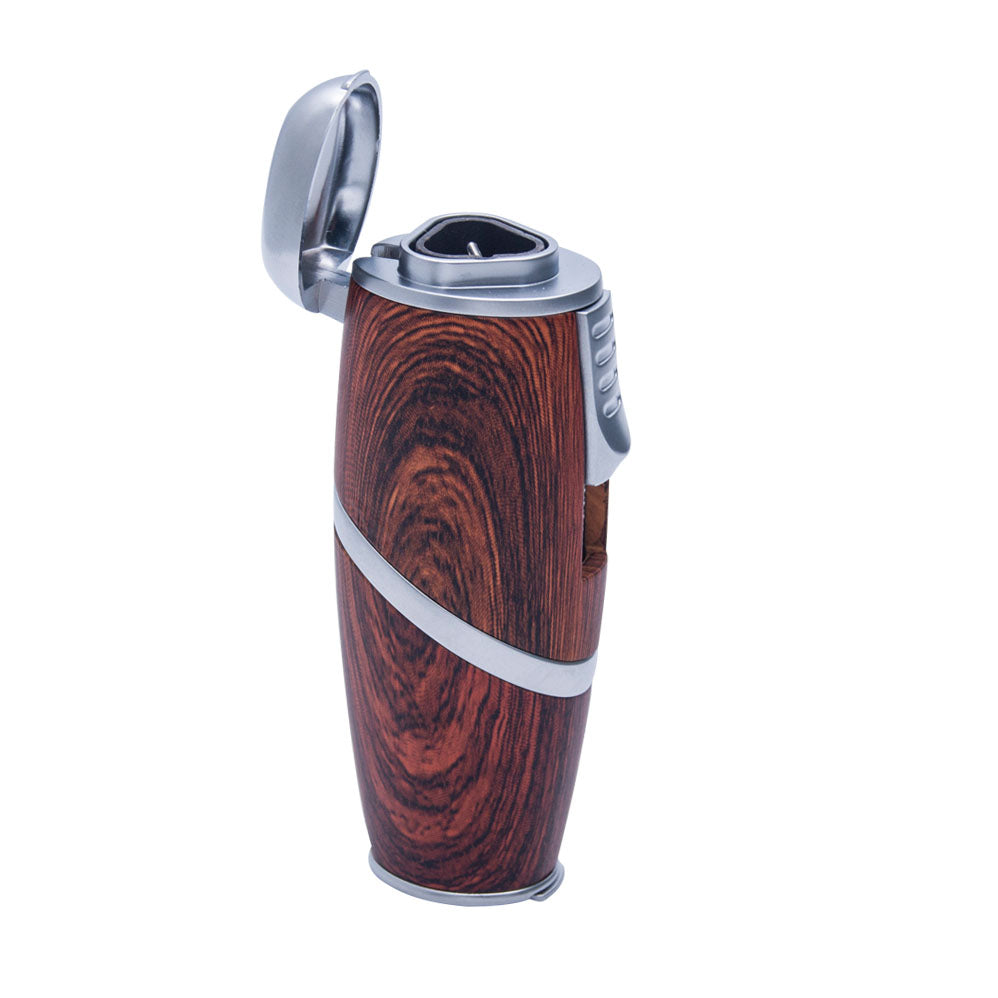 Wooden Finish Triple Jet Torch Lighter Adjustable Flame W/ Cigar Puncher Light