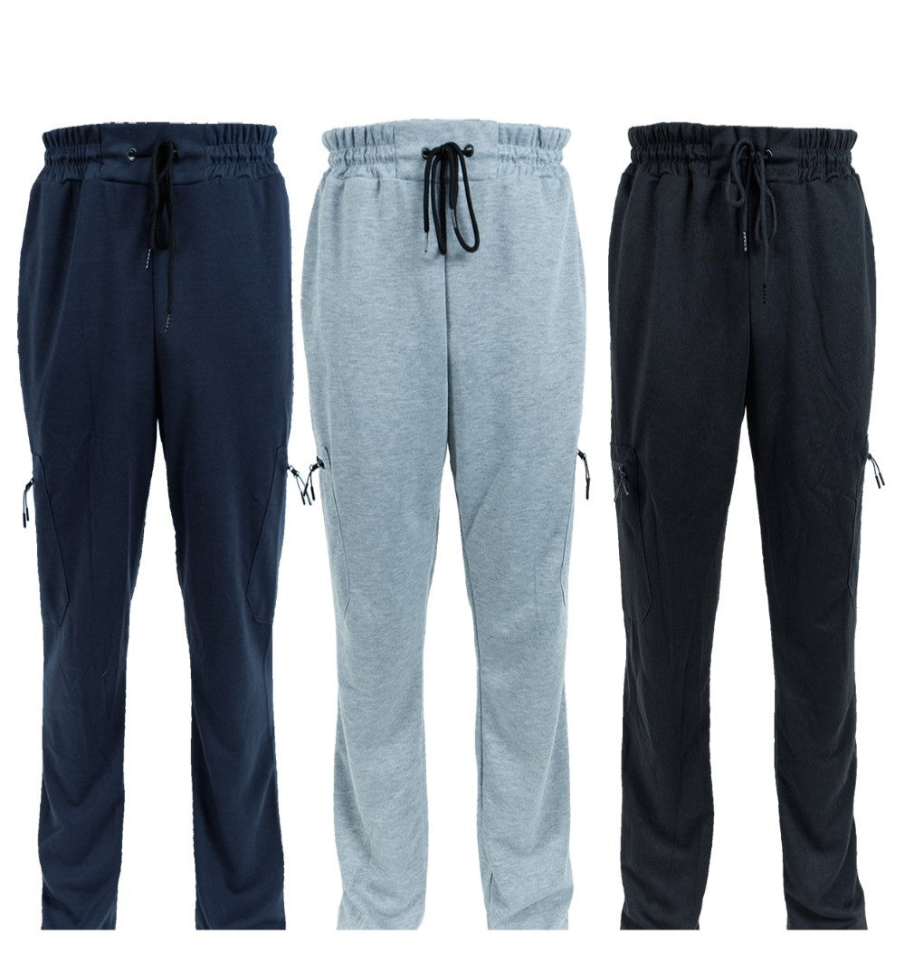 3 Pack Men's Fleece Lined Slim Fit Casual Tech Jogger Sweatpants Zipper Pockets