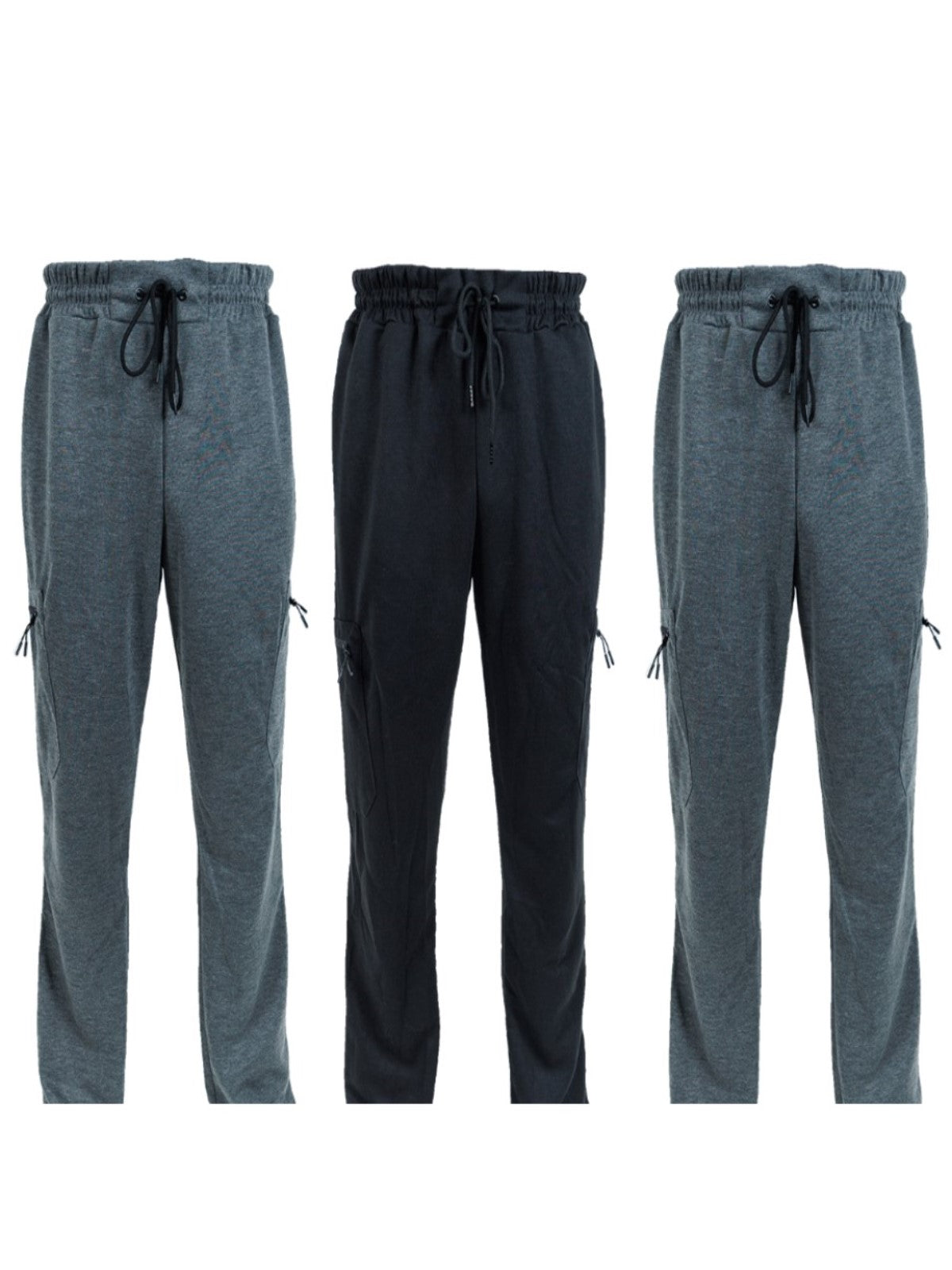 3 Pack Men's Fleece Lined Slim Fit Casual Tech Jogger Sweatpants Zipper Pockets