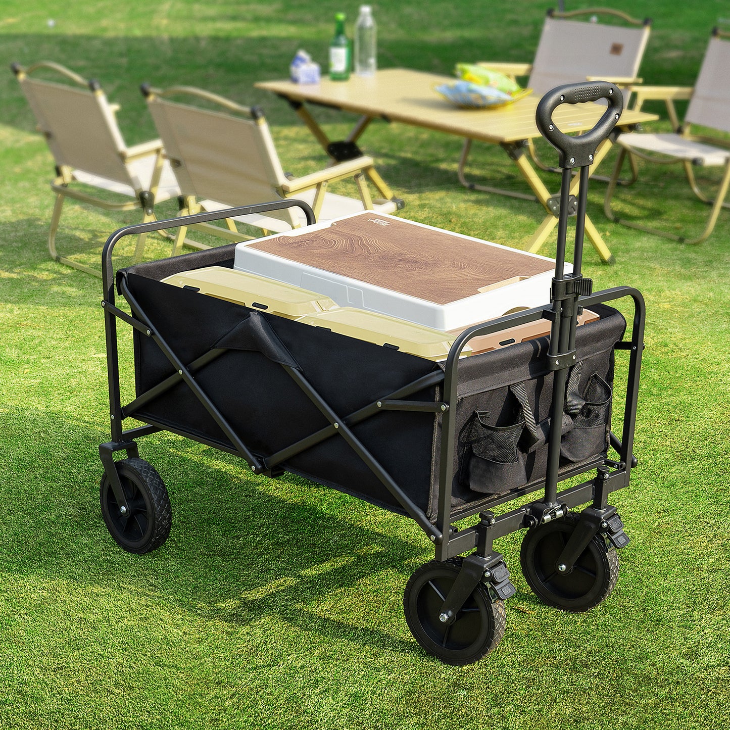 Wagon Folding Cart Collapsible Garden Beach Utility Outdoor Camping Sports Black