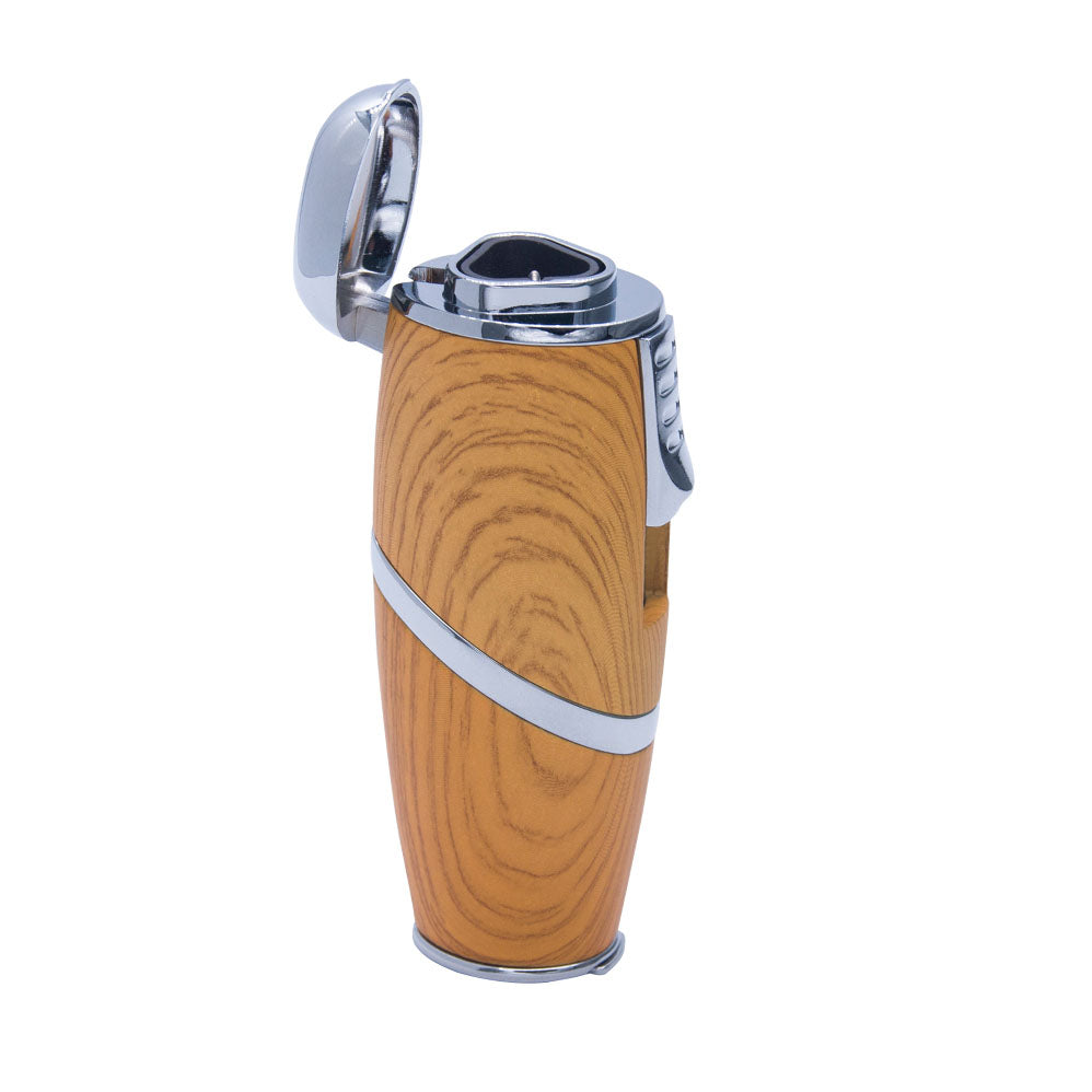 Wooden Finish Triple Jet Torch Lighter Adjustable Flame W/ Cigar Puncher Light