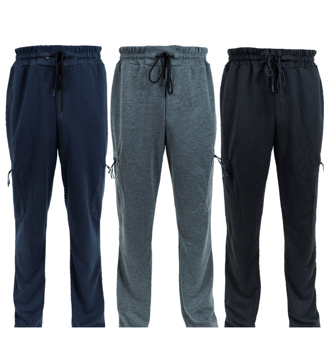 3 Pack Men's Fleece Lined Slim Fit Casual Tech Jogger Sweatpants Zipper Pockets