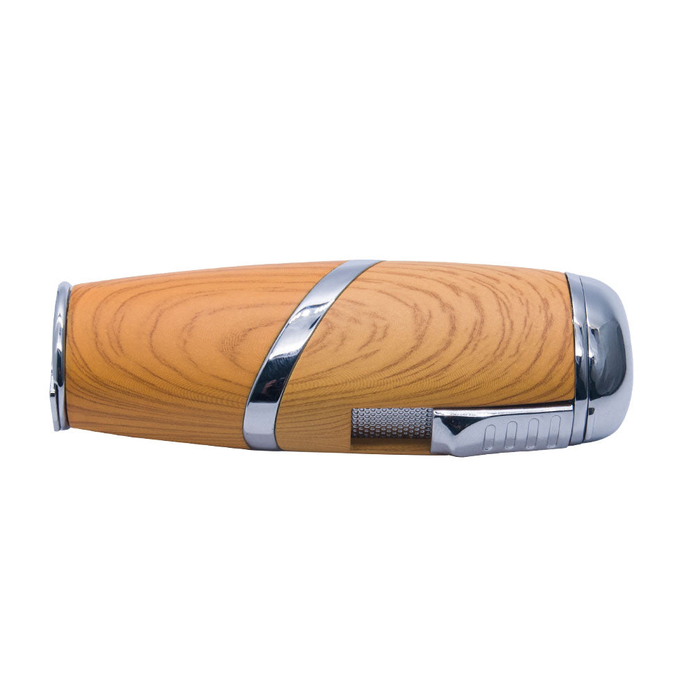 Wooden Finish Triple Jet Torch Lighter Adjustable Flame W/ Cigar Puncher Light