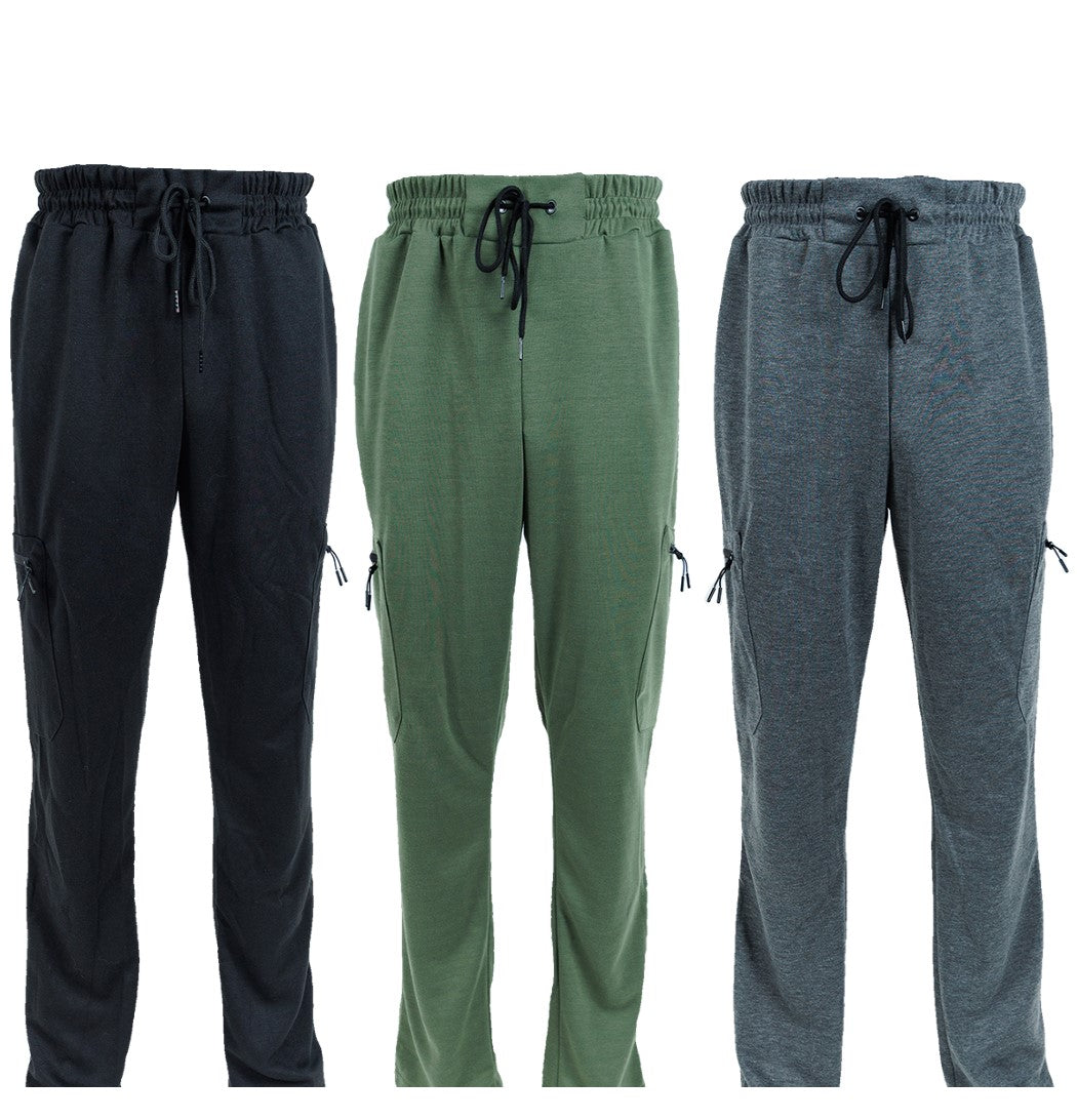 3 Pack Men's Fleece Lined Slim Fit Casual Tech Jogger Sweatpants Zipper Pockets