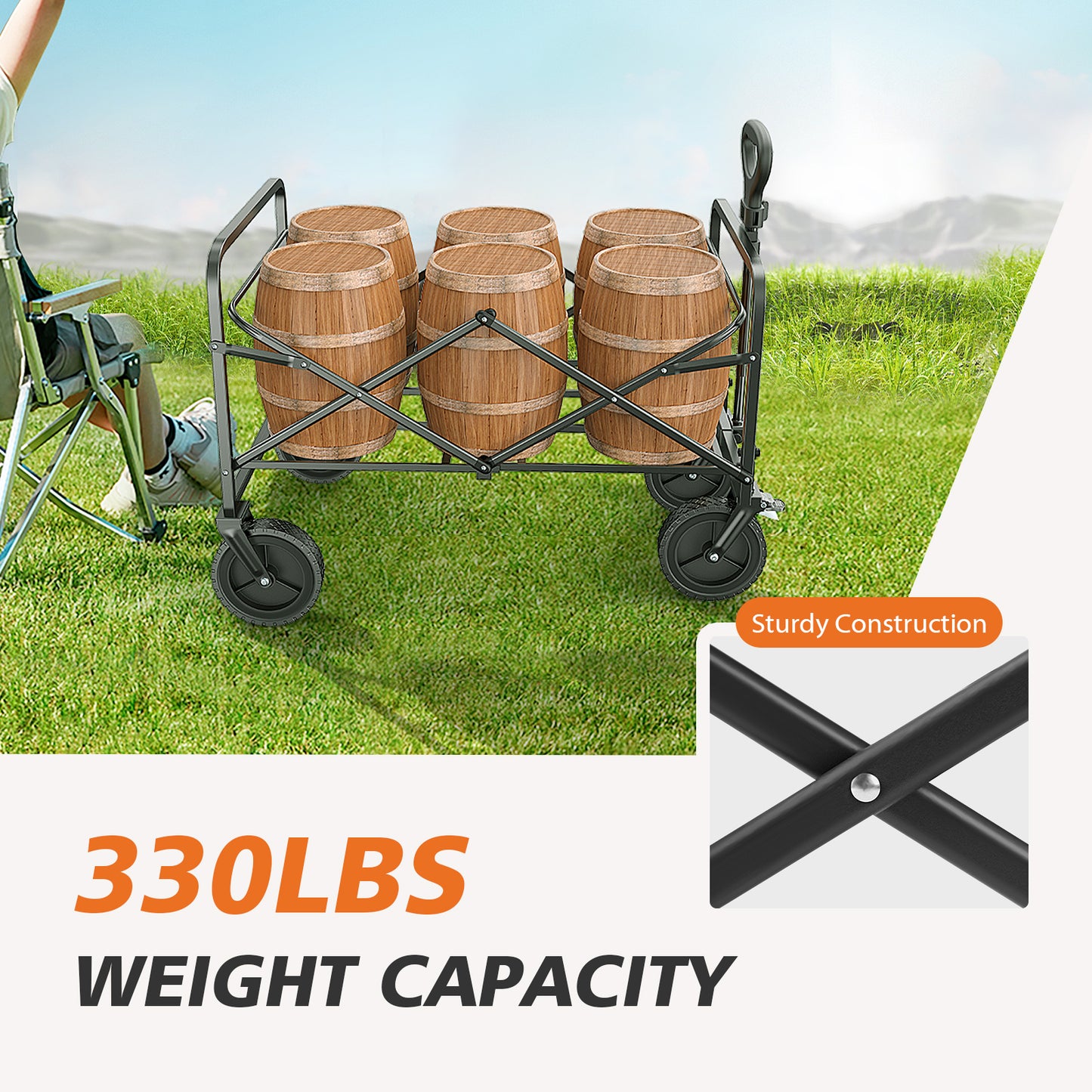 Wagon Folding Cart Collapsible Garden Beach Utility Outdoor Camping Sports Black