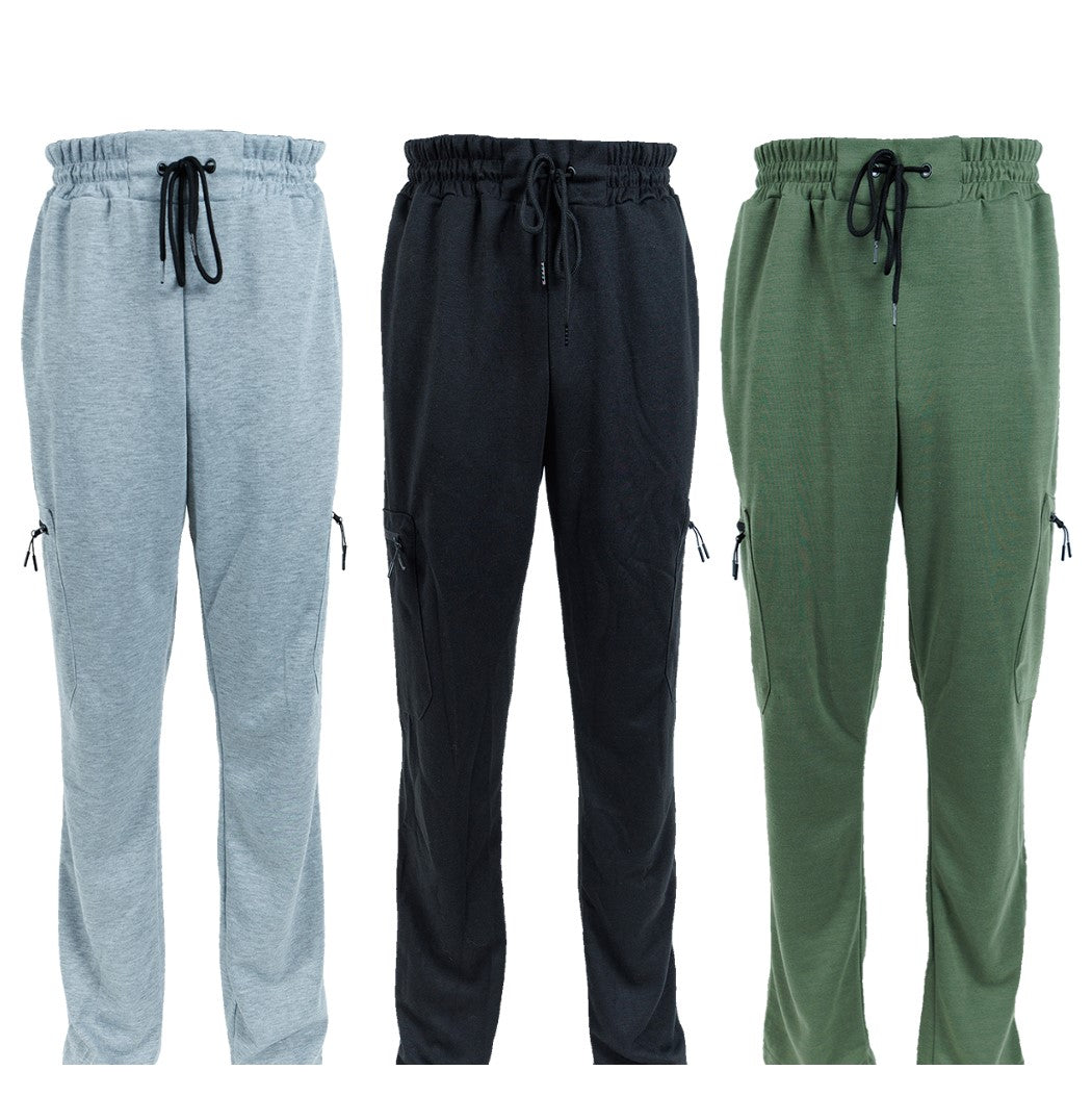 3 Pack Men's Fleece Lined Slim Fit Casual Tech Jogger Sweatpants Zipper Pockets