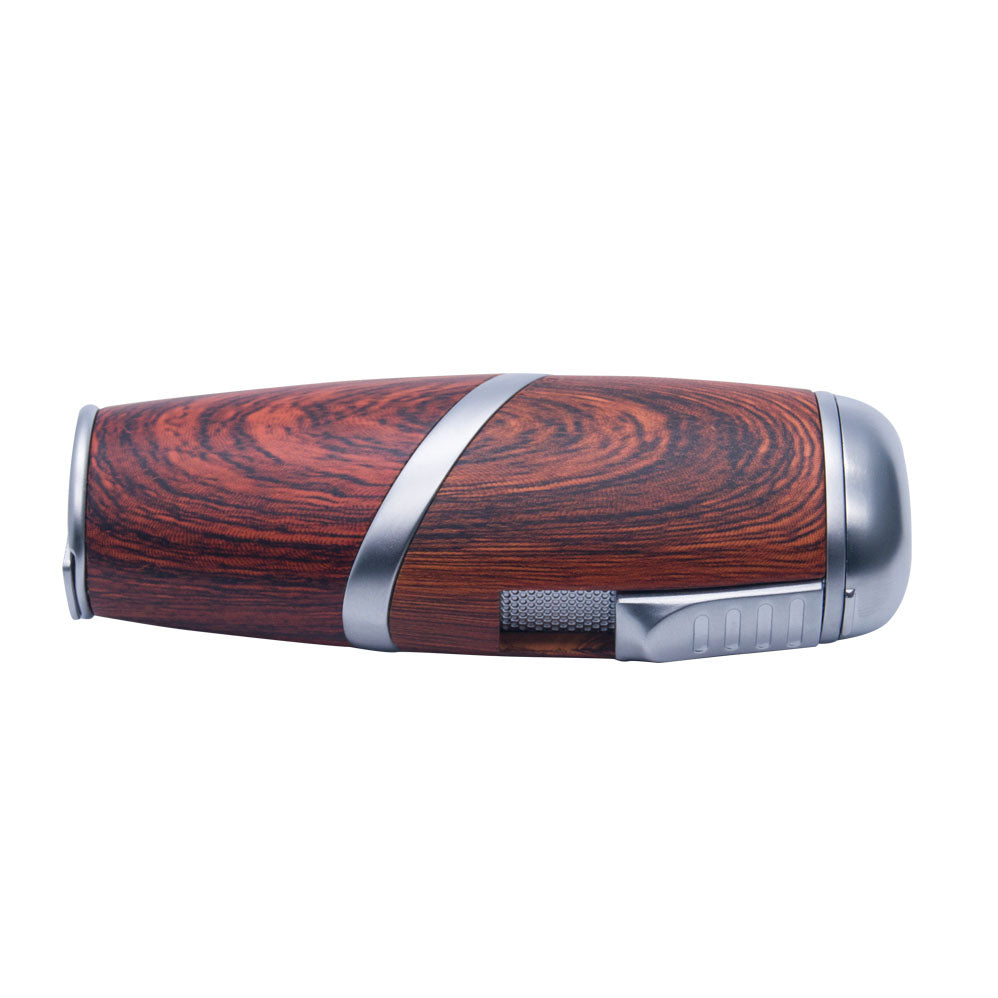 Wooden Finish Triple Jet Torch Lighter Adjustable Flame W/ Cigar Puncher Light