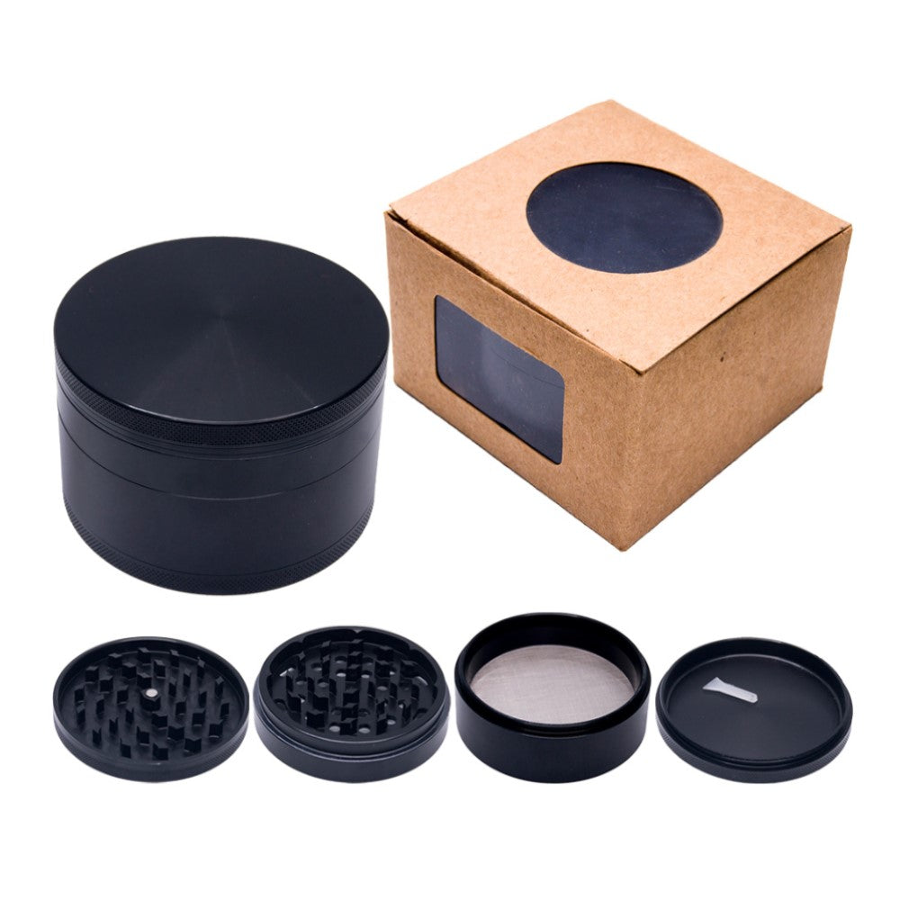 4" Aluminum Huge 4 Piece Grinder Tobacco Herb Spice Crusher w/ Gift Box Black