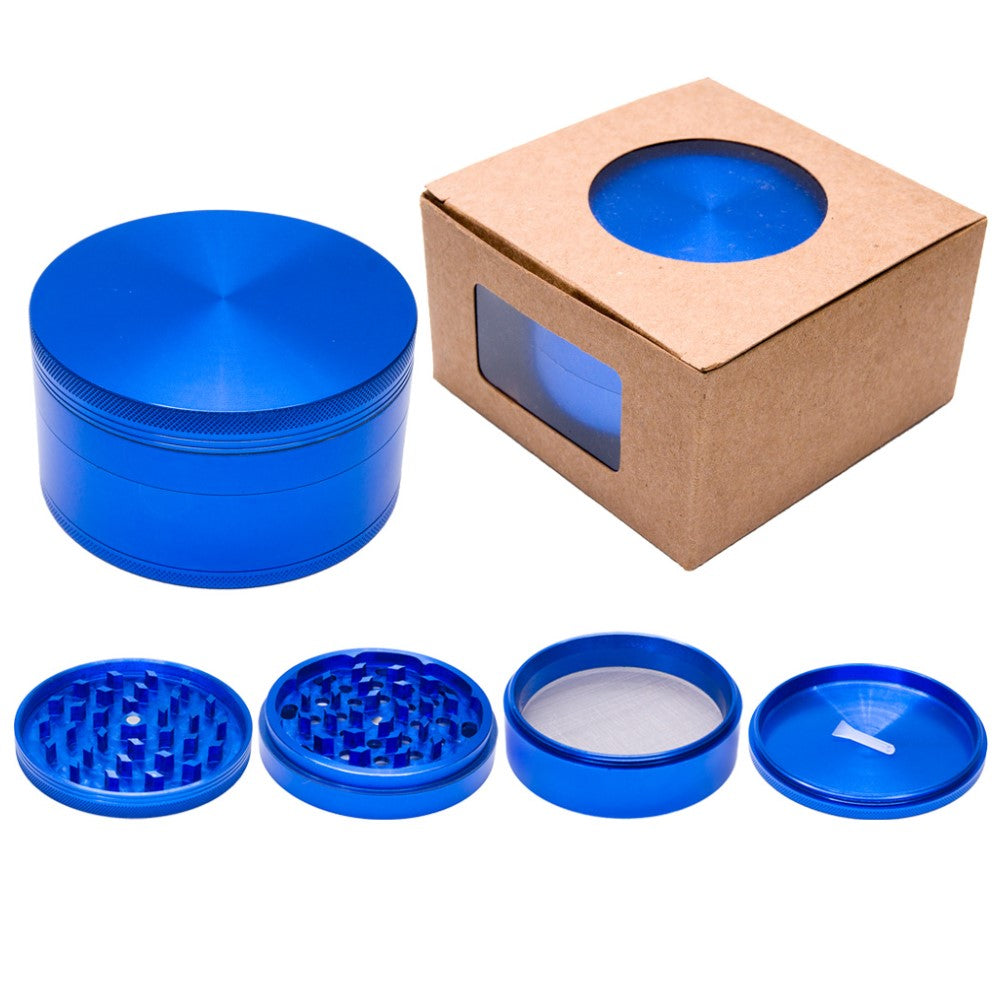 4" Aluminum Huge 4 Piece Grinder Tobacco Herb Spice Crusher w/ Gift Box Blue Spice Grinder