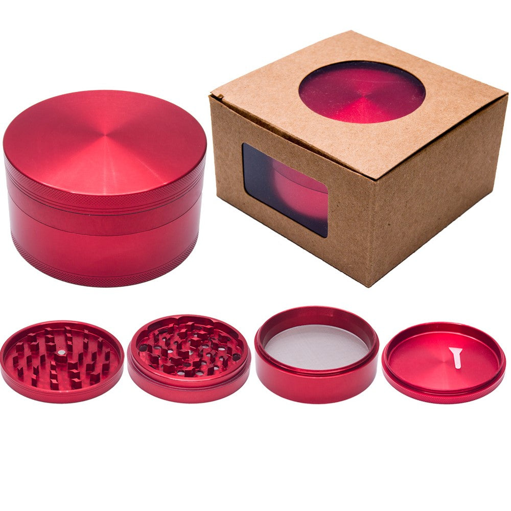 4" Aluminum Huge 4 Piece Grinder Tobacco Herb Spice Crusher w/ Gift Box Red