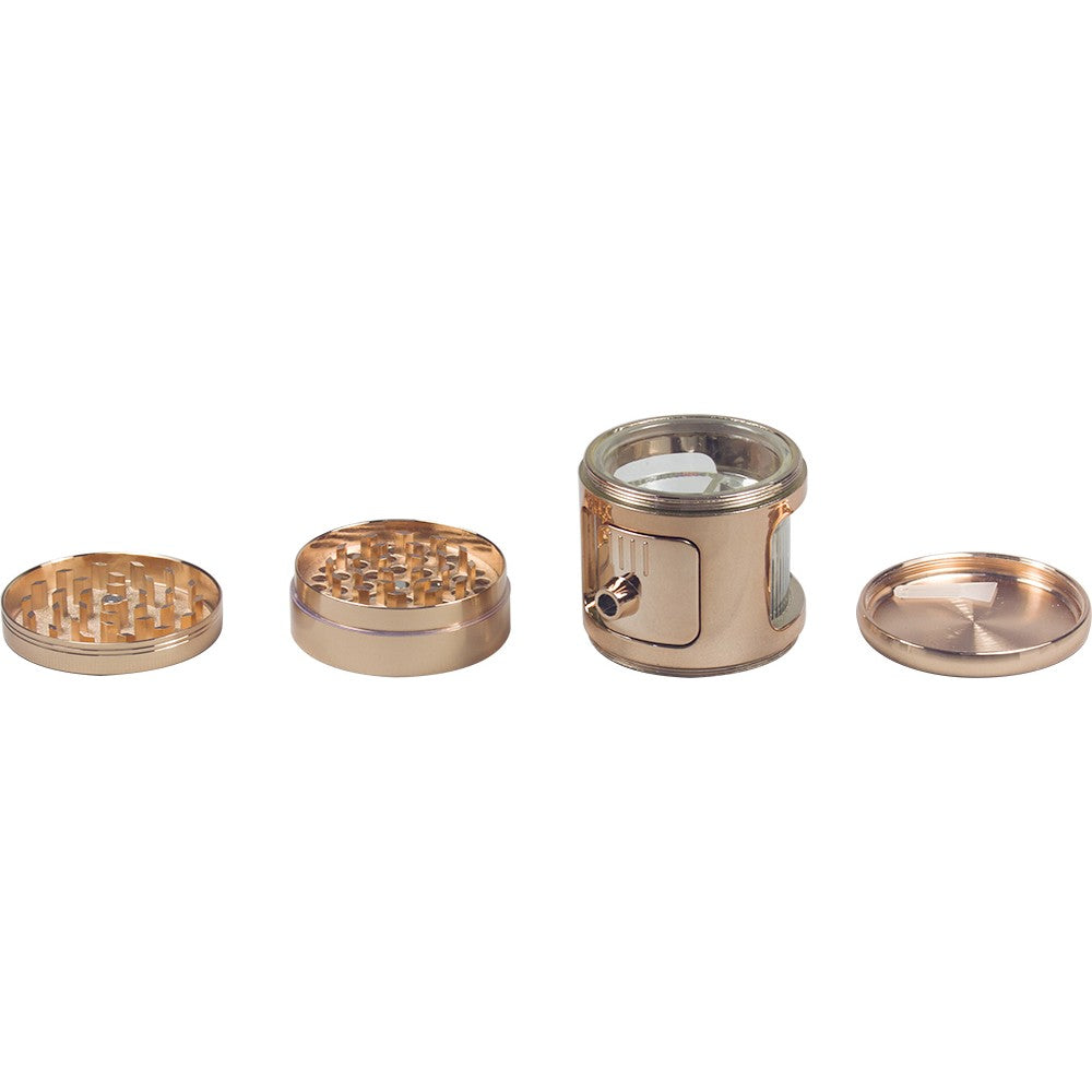 2.4" 4 Piece Tobacco Grinder LED Light Pouring Hole Big Windows Silding Door