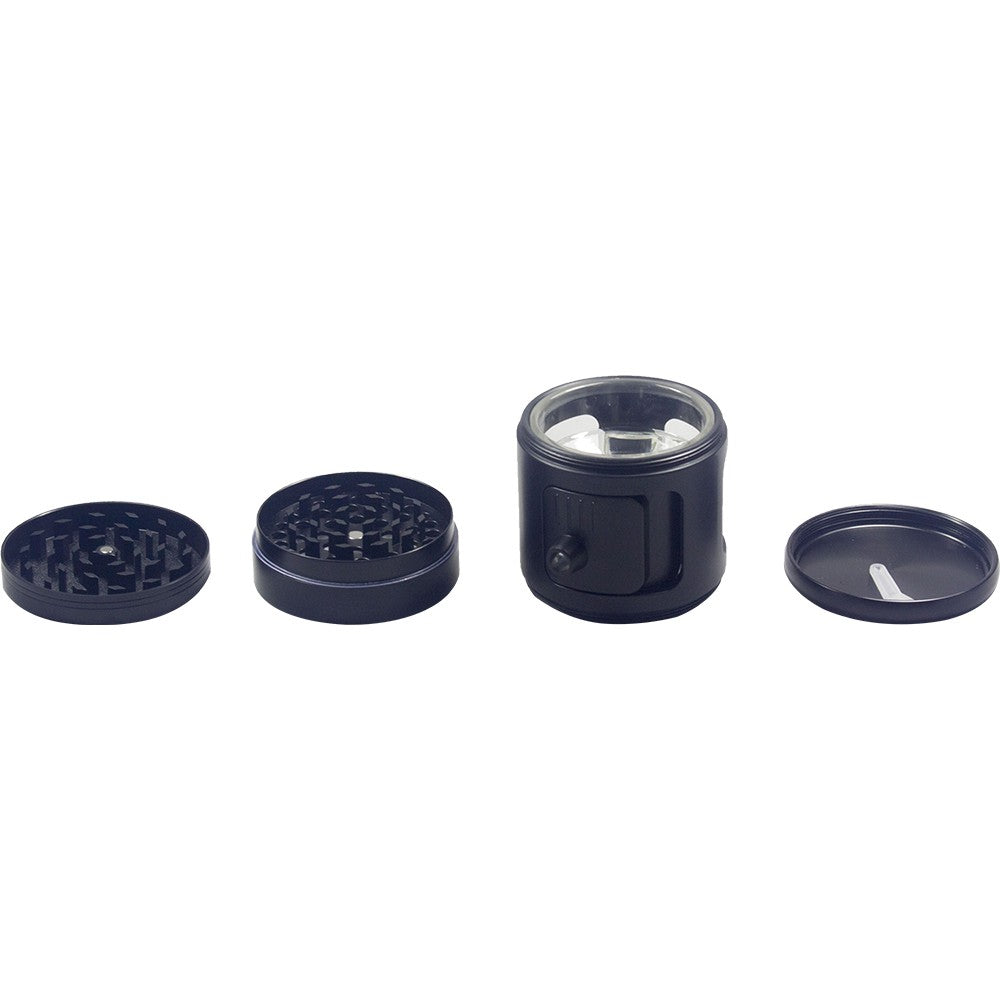 2.4" 4 Piece Tobacco Grinder LED Light Pouring Hole Big Windows Silding Door