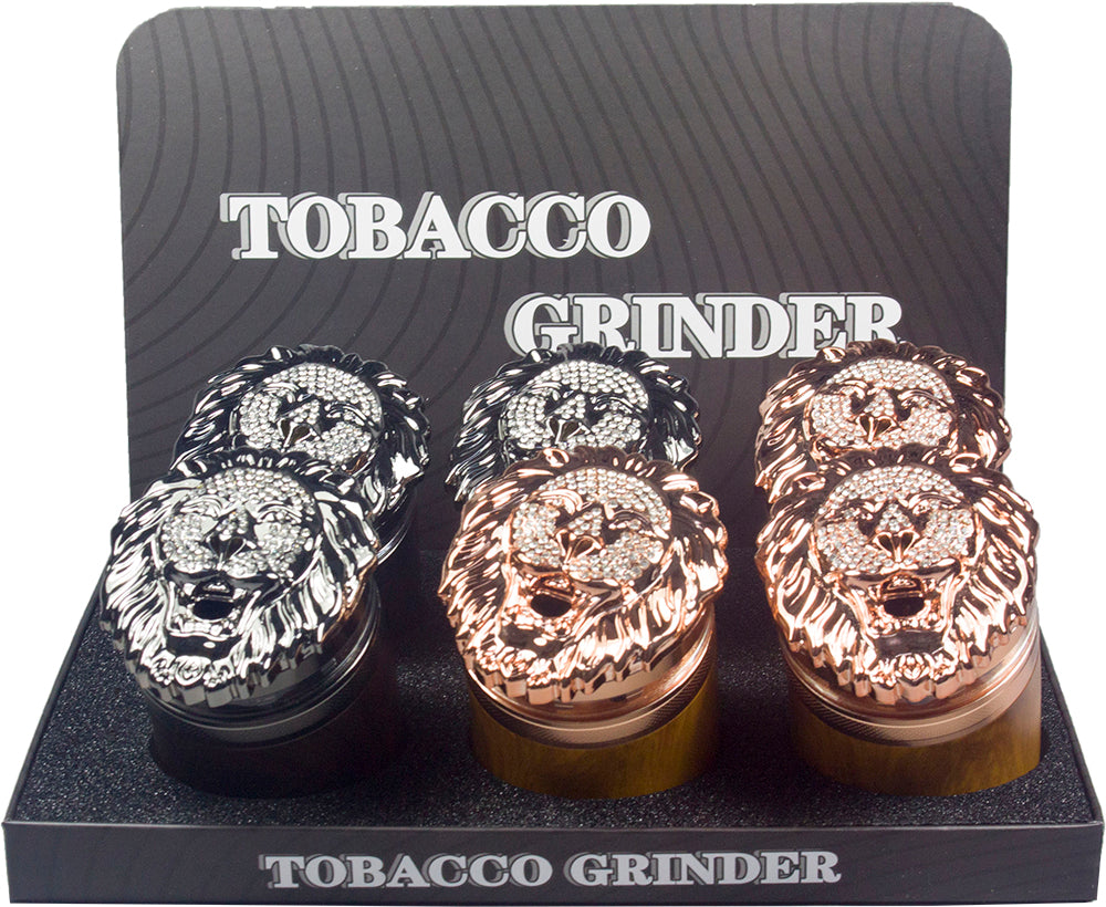 2.5" 5 Piece Lion gift Metal Herb Spice Smoke Tobacco Bent Grinder Rhinestone