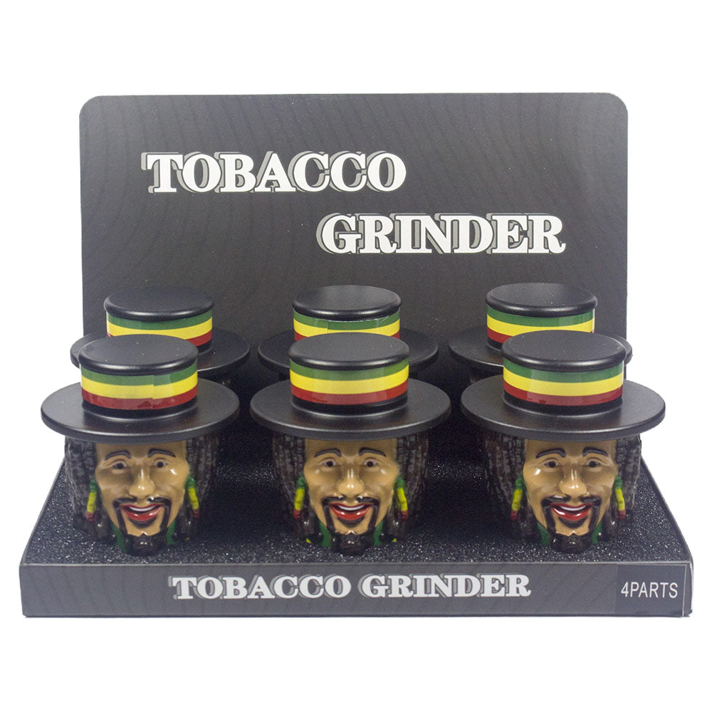 1.5" Tobacco Herb Grinder Spice Herbal 4 PC Smoke Crusher 3D Rasta Man with Hat