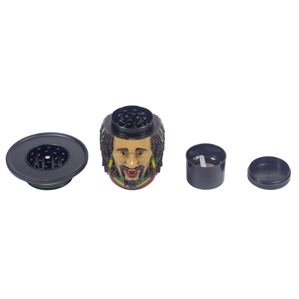 1.5" Tobacco Herb Grinder Spice Herbal 4 PC Smoke Crusher 3D Rasta Man with Hat