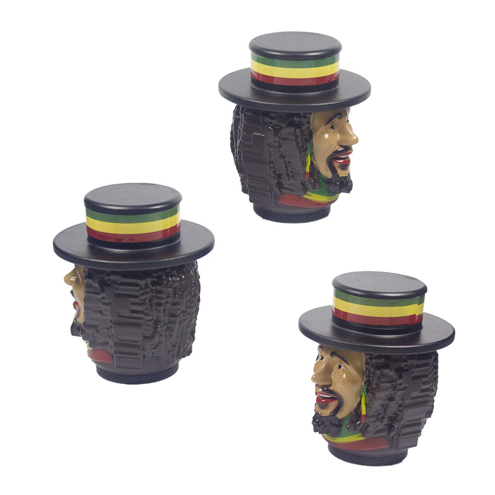 1.5" Tobacco Herb Grinder Spice Herbal 4 PC Smoke Crusher 3D Rasta Man with Hat