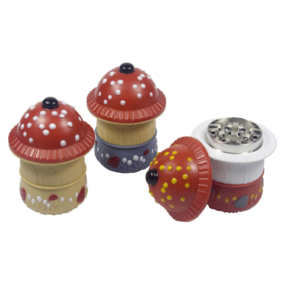 4 Parts Mushroom-Shaped Herb & Spice Grinder - Durable Plastic with Metal Core