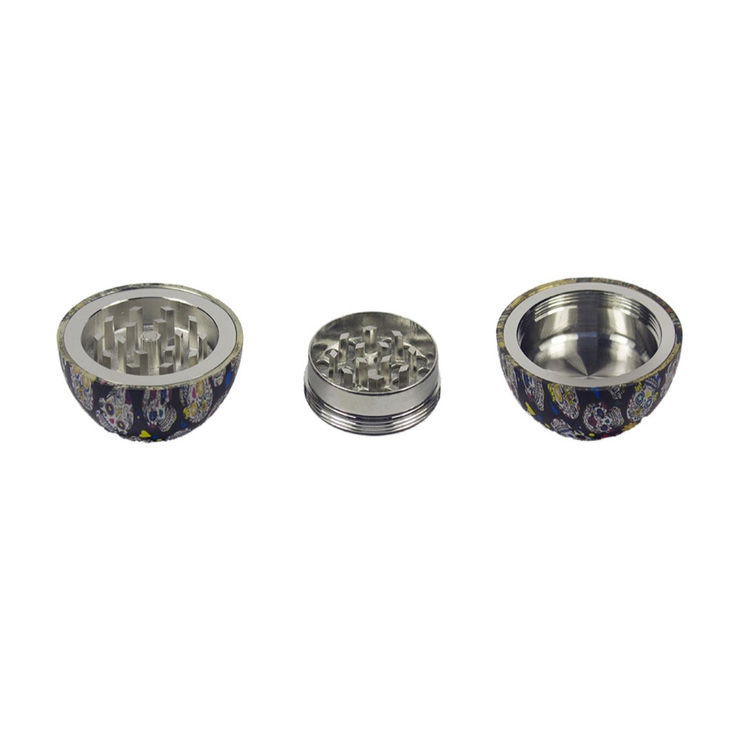 3-Part Metal Tobacco Grinder with Decorative Sugar Skull Design - Portable Herb