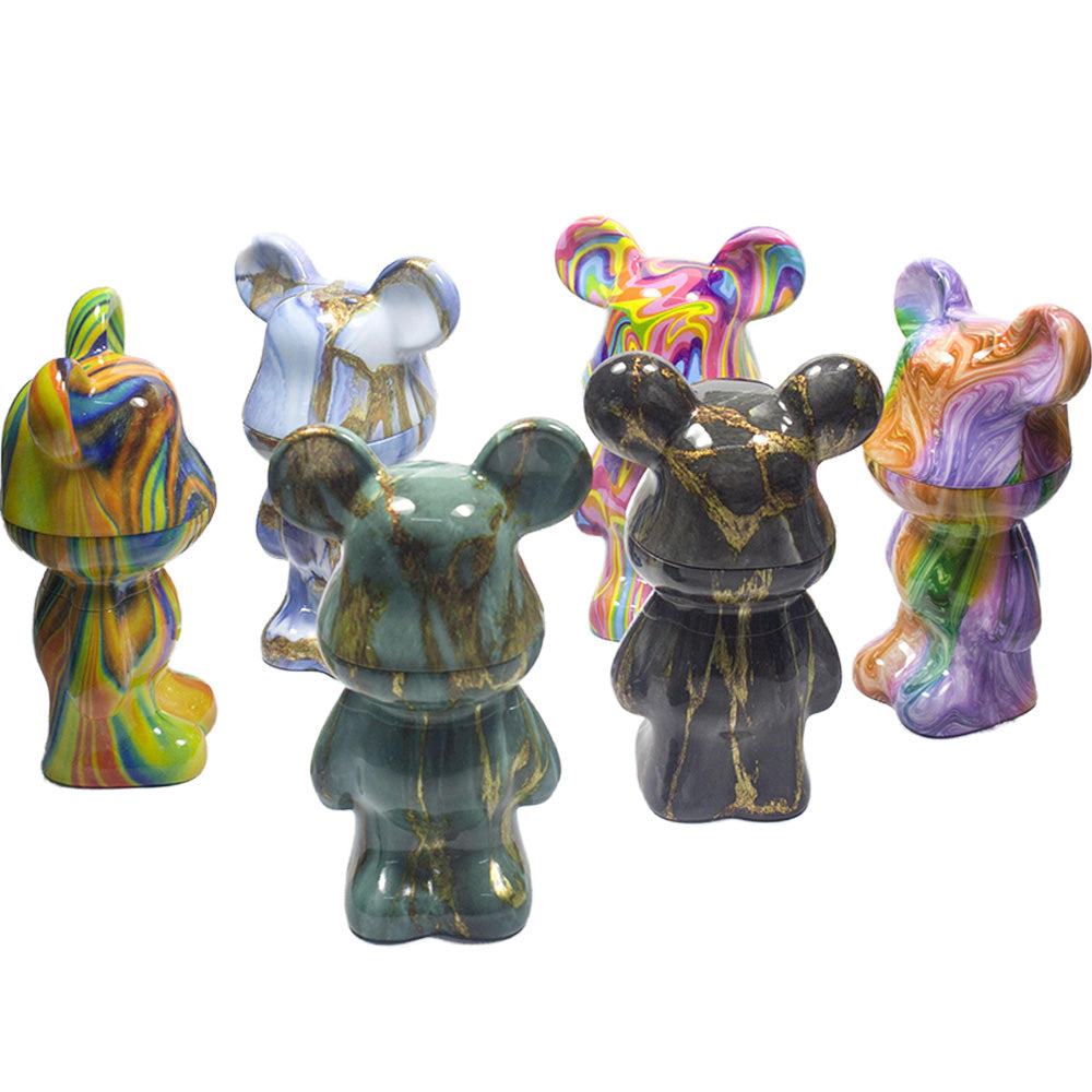 5.5" H 4PC Colorful Fluid Bear Marble-Patterned Grinders Tobacco Herb Spice Gift