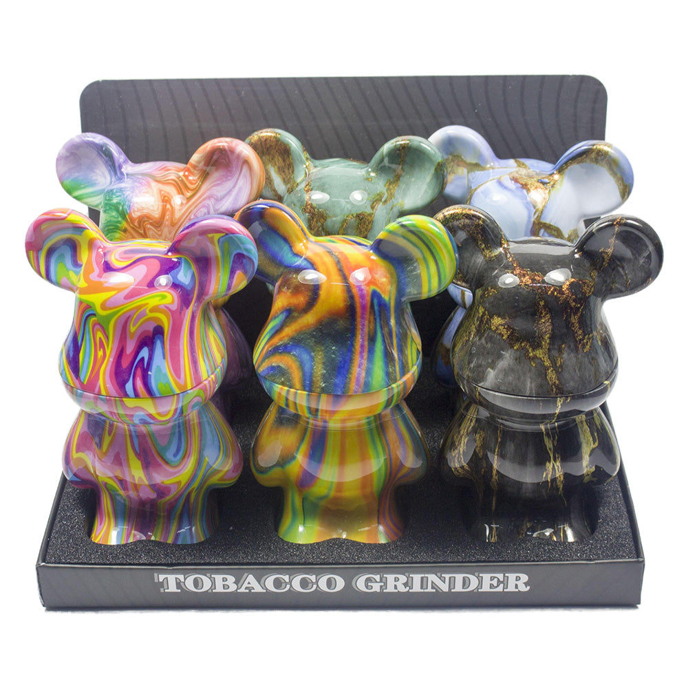 5.5" H 4PC Colorful Fluid Bear Marble-Patterned Grinders Tobacco Herb Spice Gift