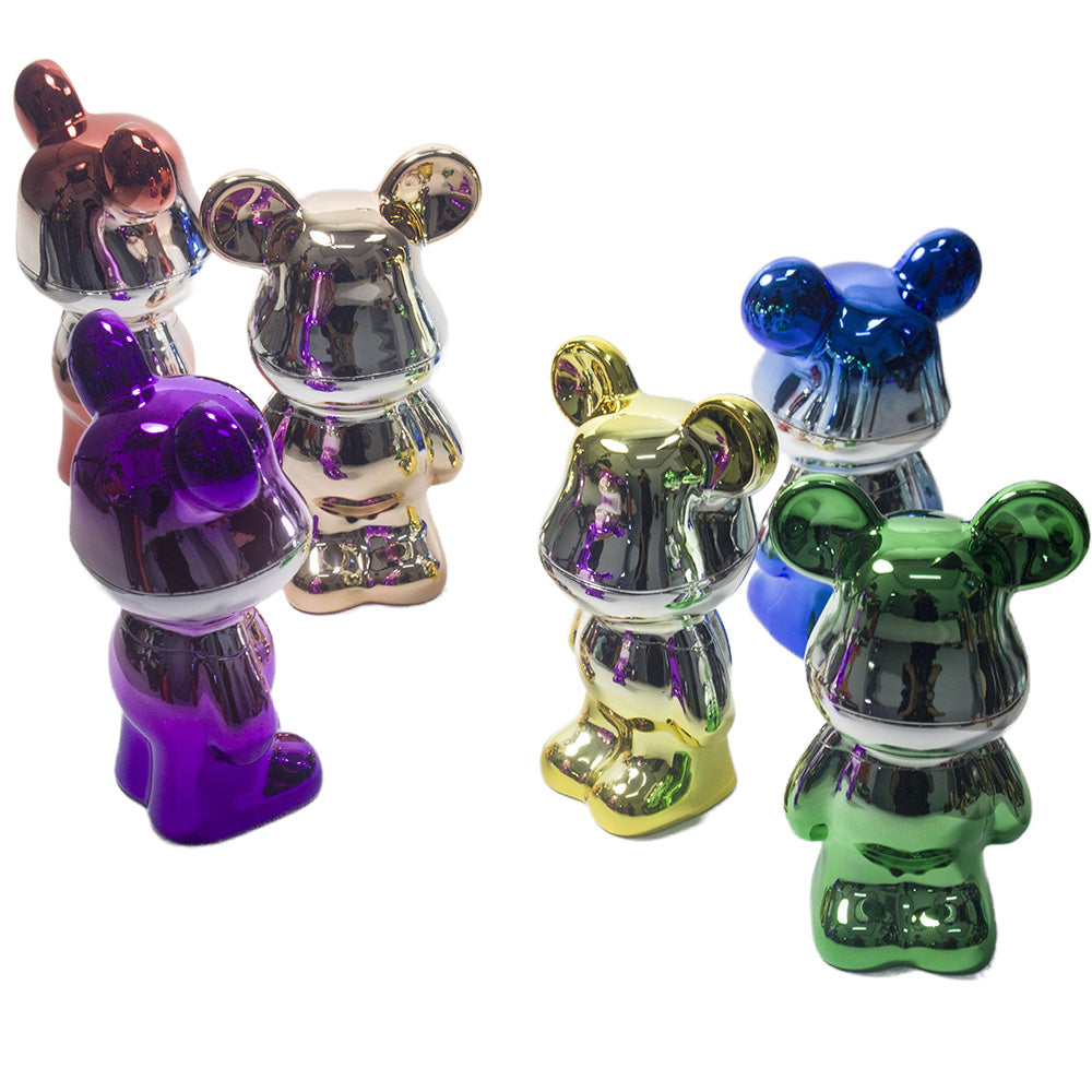 5.5" H 4PC Colorful Metallic Bear -Patterned Grinders Tobacco Herb Spice Gift