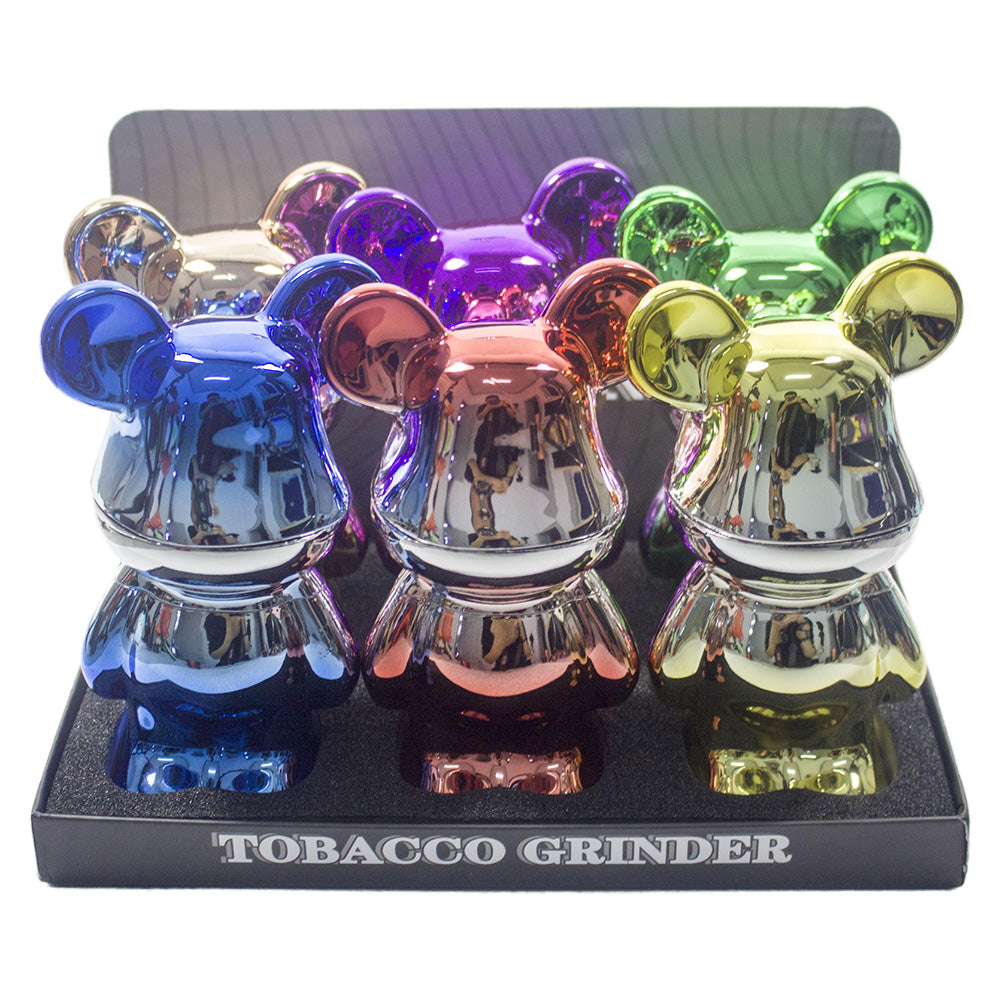 5.5" H 4PC Colorful Metallic Bear -Patterned Grinders Tobacco Herb Spice Gift