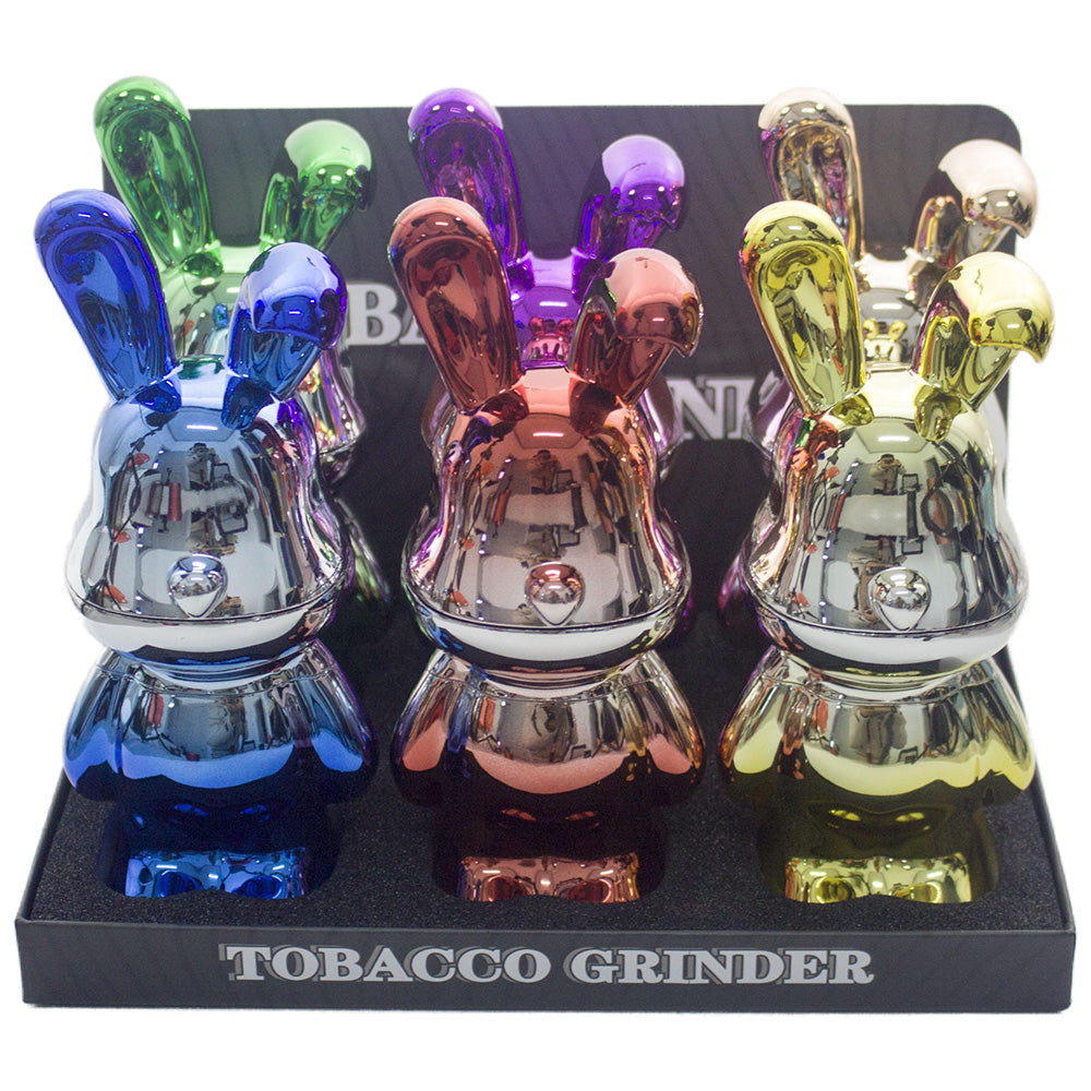6.5" H 4PC Colorful Metallic Bunny -Patterned Grinders Tobacco Herb Spice Gift