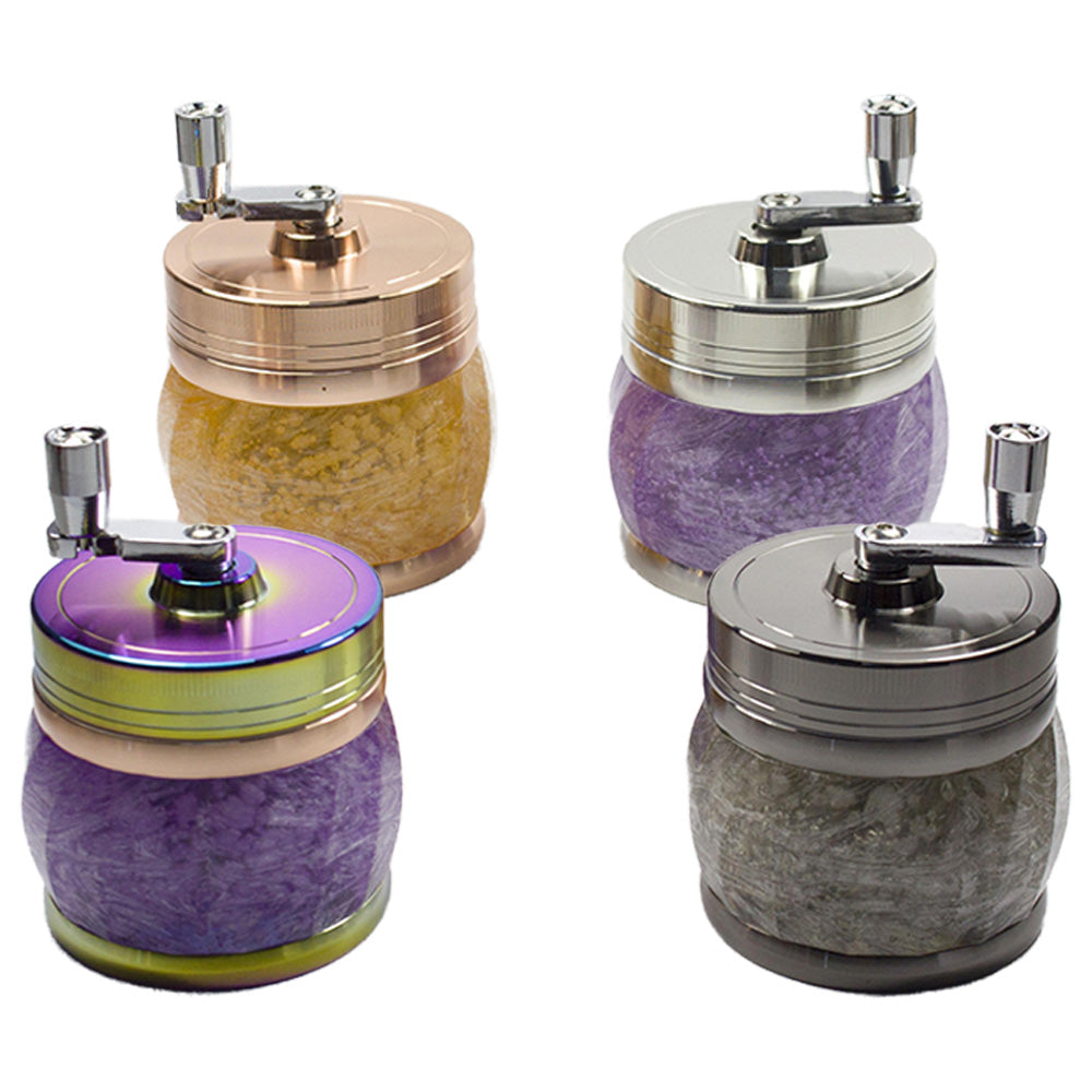 2.3" Colorful Crank Spice Herb Tobacco Grinder with Handle 4 Piece Crusher Gift