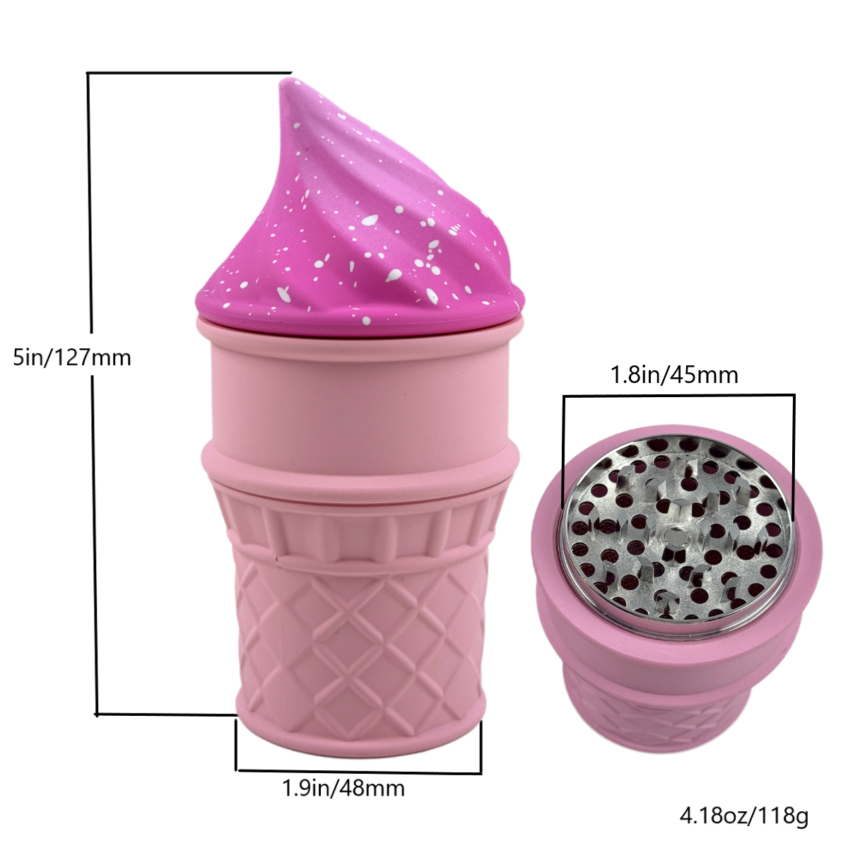 Ice Cream Cone Herb Grinder 4Layer Spice Crusher Cute Design Portable Smoke Tool
