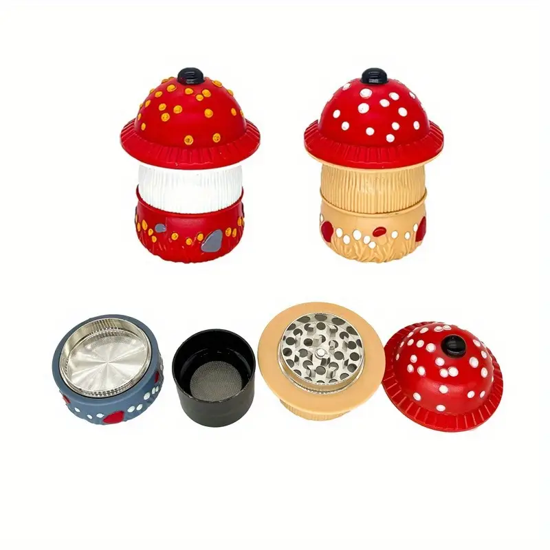4 Parts Mushroom-Shaped Herb & Spice Grinder - Durable Plastic with Metal Core