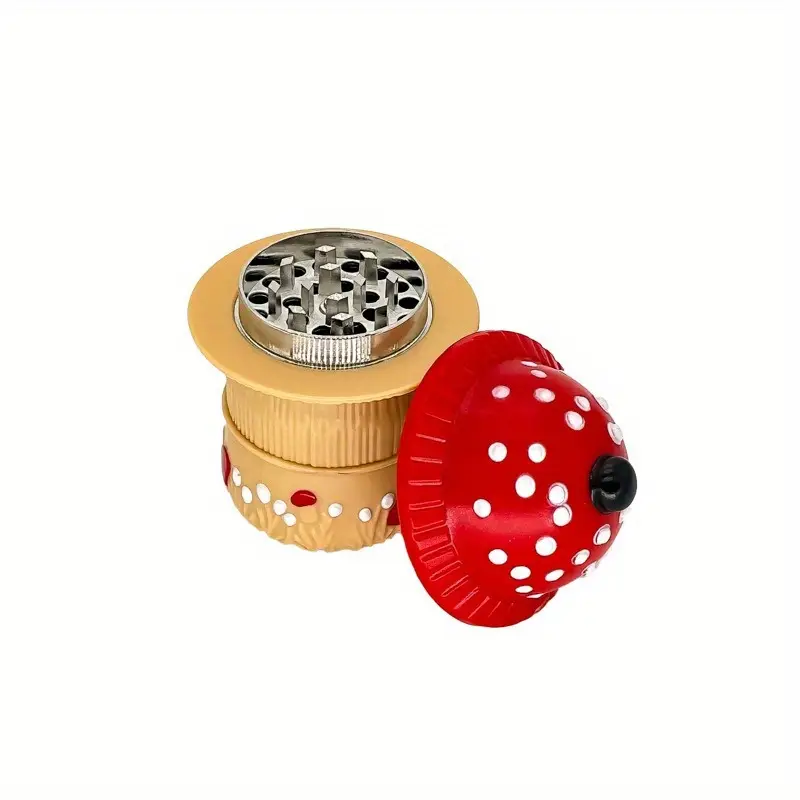 4 Parts Mushroom-Shaped Herb & Spice Grinder - Durable Plastic with Metal Core
