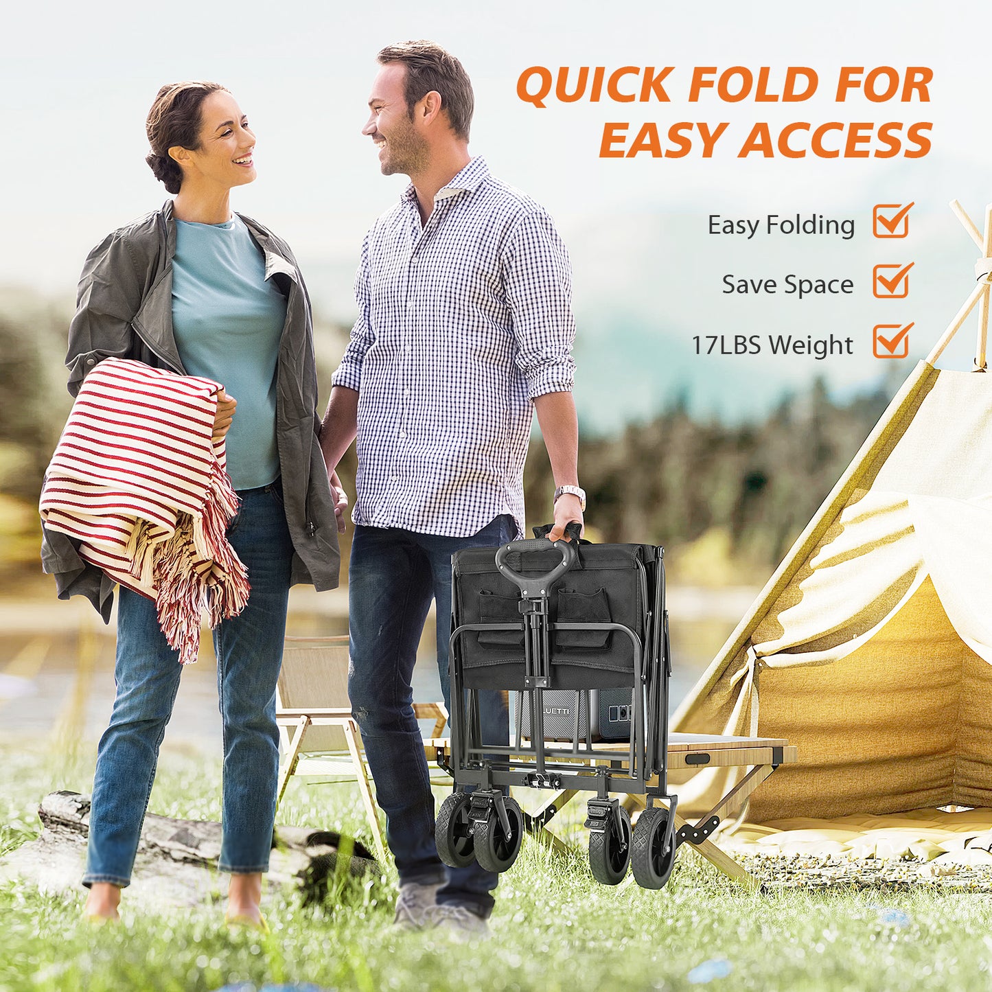 Wagon Folding Cart Collapsible Garden Beach Utility Outdoor Camping Sports Black