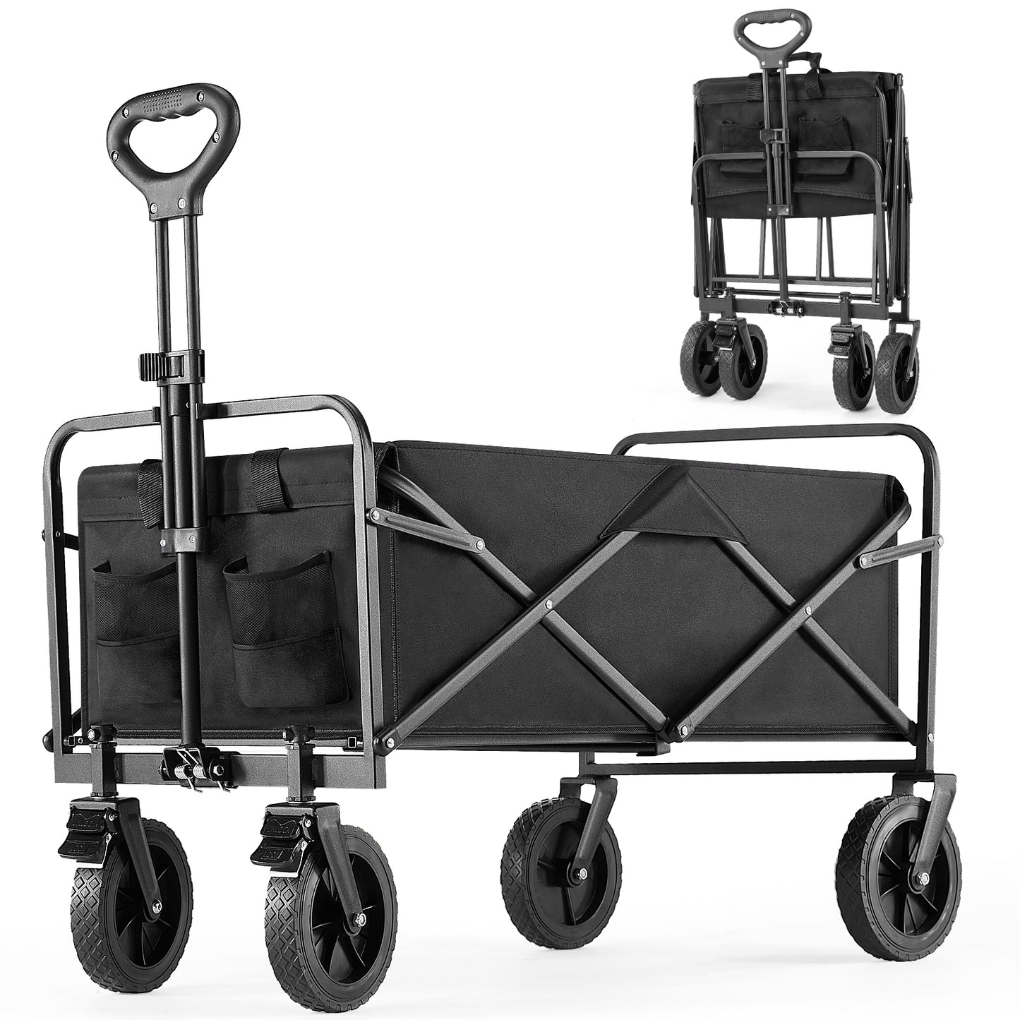 Wagon Folding Cart Collapsible Garden Beach Utility Outdoor Camping Sports Black