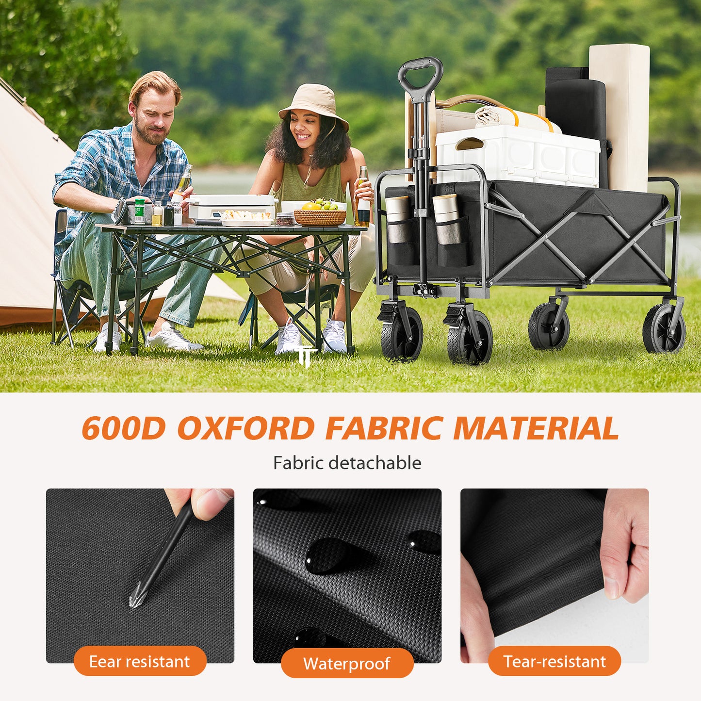 Wagon Folding Cart Collapsible Garden Beach Utility Outdoor Camping Sports Black