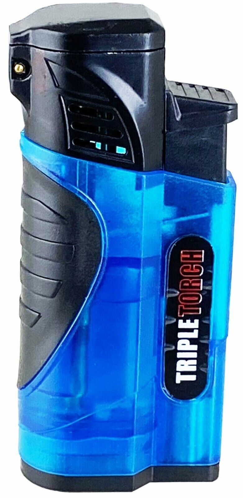4 PACK Triple Clear Color Torch Lighter Adjustable Flame W/Cigar Puncher PR