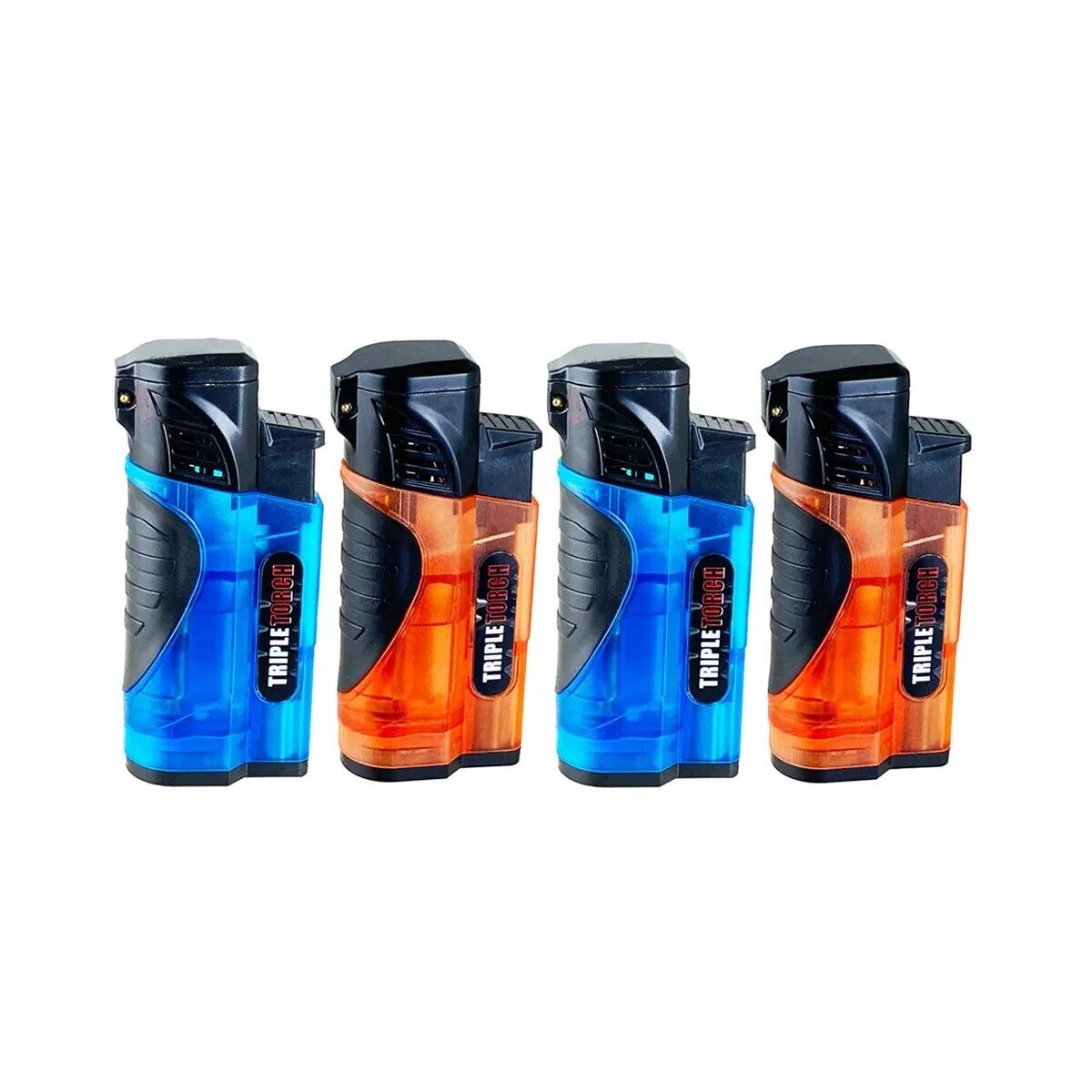4 PACK Triple Clear Color Torch Lighter Adjustable Flame W/Cigar Puncher PR