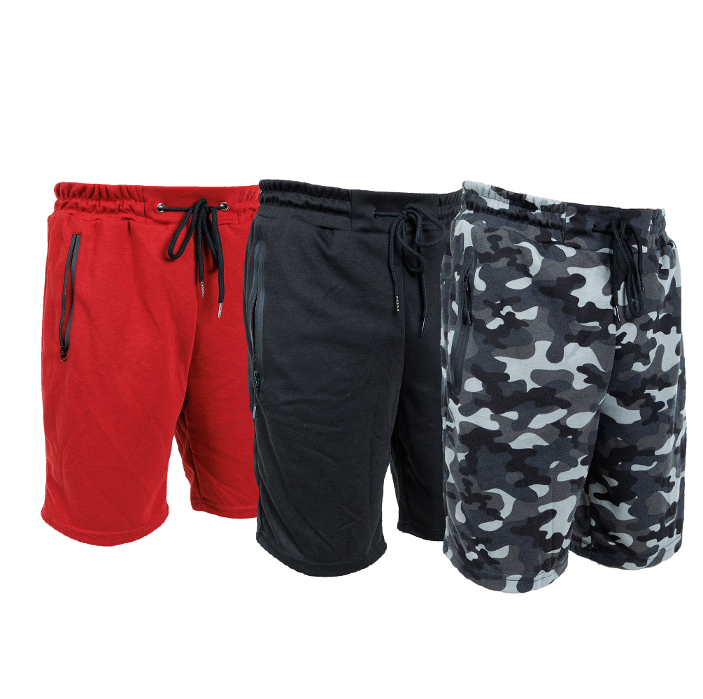 3 Pack Men Sweat Shorts Soft Casual Zipper Pocket Fleece Lounge Gym short S-3XL