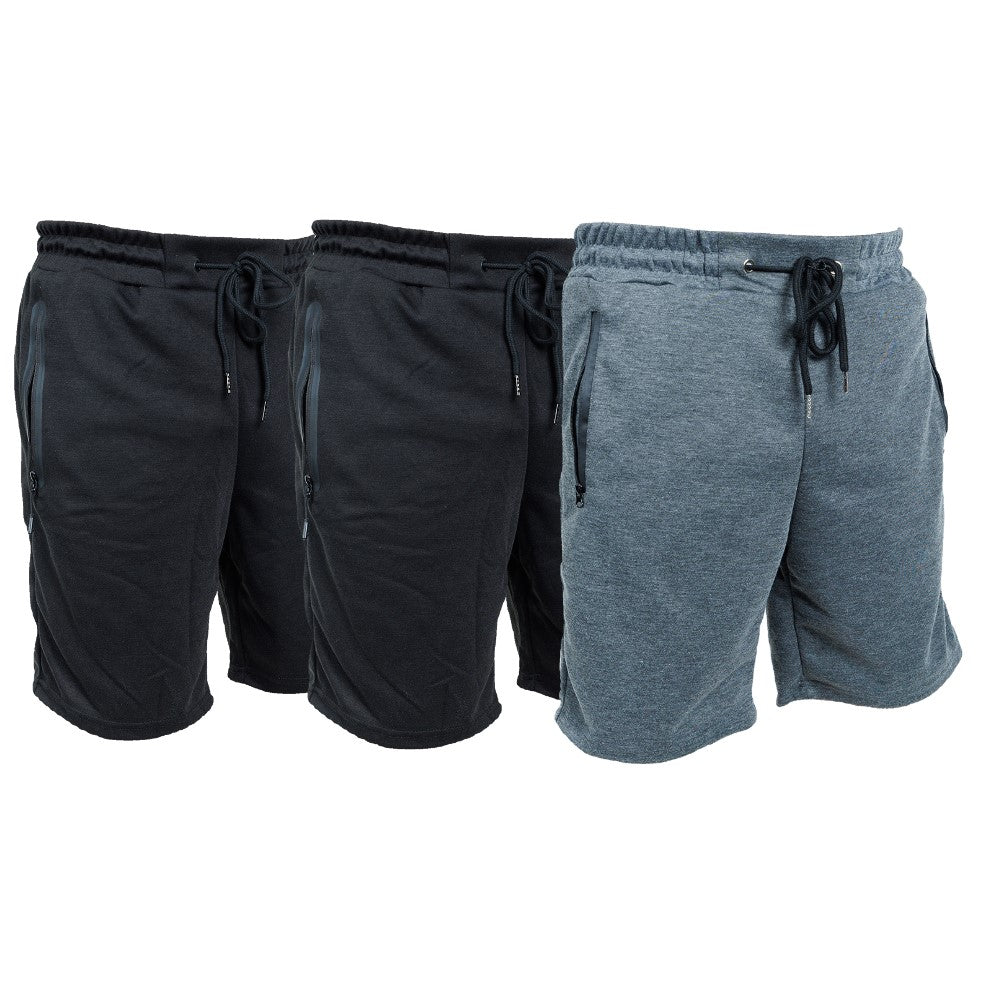 3 Pack Men Sweat Shorts Soft Casual Zipper Pocket Fleece Lounge Gym short S-3XL