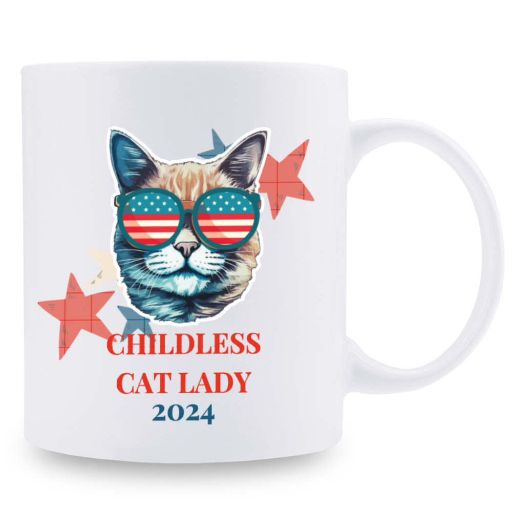 11oz, 3A grade, 330 ml, 2024 vote ，Recyclable Ceramic Multitasking Childless Cat Lady 2024 Cup for Gift Perfect Coffee cup birthday new year