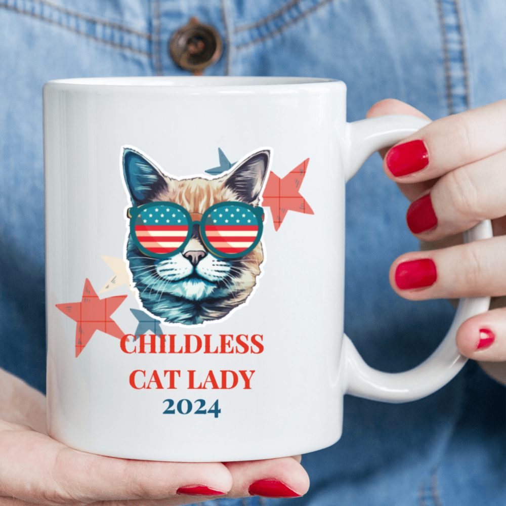 11oz, 3A grade, 330 ml, 2024 vote ，Recyclable Ceramic Multitasking Childless Cat Lady 2024 Cup for Gift Perfect Coffee cup birthday new year