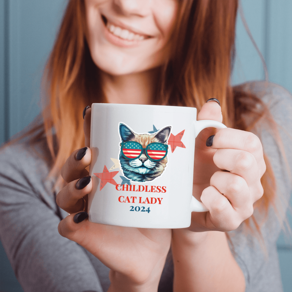 11oz, 3A grade, 330 ml, 2024 vote ，Recyclable Ceramic Multitasking Childless Cat Lady 2024 Cup for Gift Perfect Coffee cup birthday new year