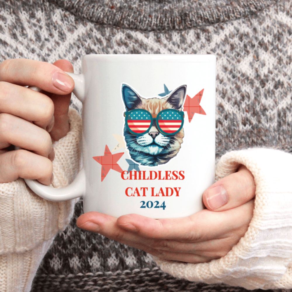 11oz, 3A grade, 330 ml, 2024 vote ，Recyclable Ceramic Multitasking Childless Cat Lady 2024 Cup for Gift Perfect Coffee cup birthday new year