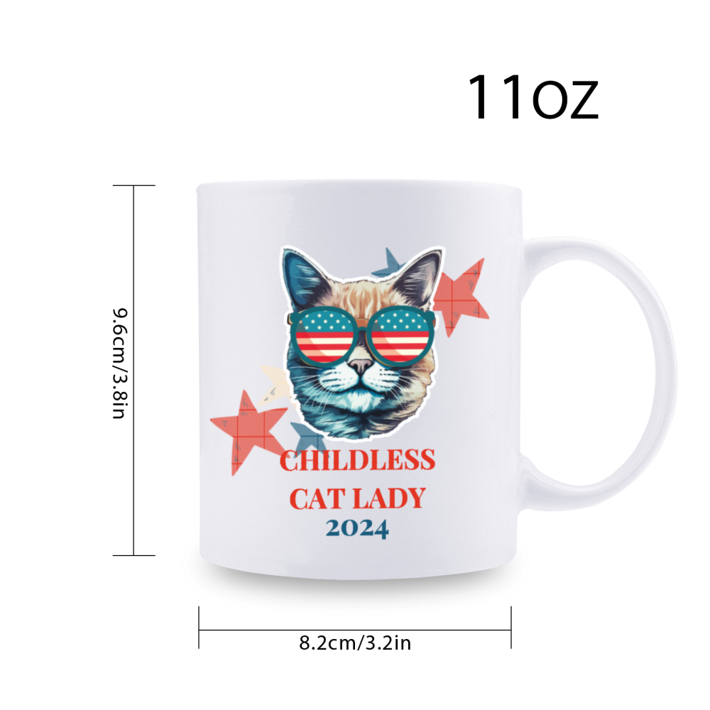 11oz, 3A grade, 330 ml, 2024 vote ，Recyclable Ceramic Multitasking Childless Cat Lady 2024 Cup for Gift Perfect Coffee cup birthday new year