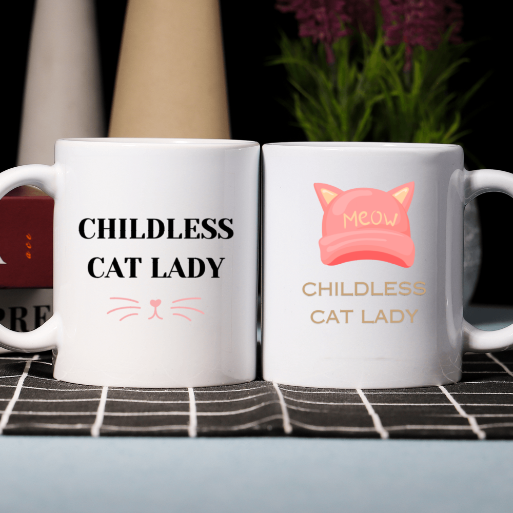 11 oz, 1pc，3A grade, 330 ml,  Funny Ceramic mug 2024 vote , Childless Cat Lady 2024 cup with 2 patterns of cats, best Halloween Christmas gift