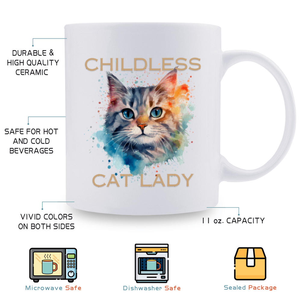 11 oz, 3A grade, 330 ml, 2024 vote ,  Funny Ceramic mug ，Childless Cat Lady 2024 cup with 2 patterns of cats, best Halloween Christmas gift