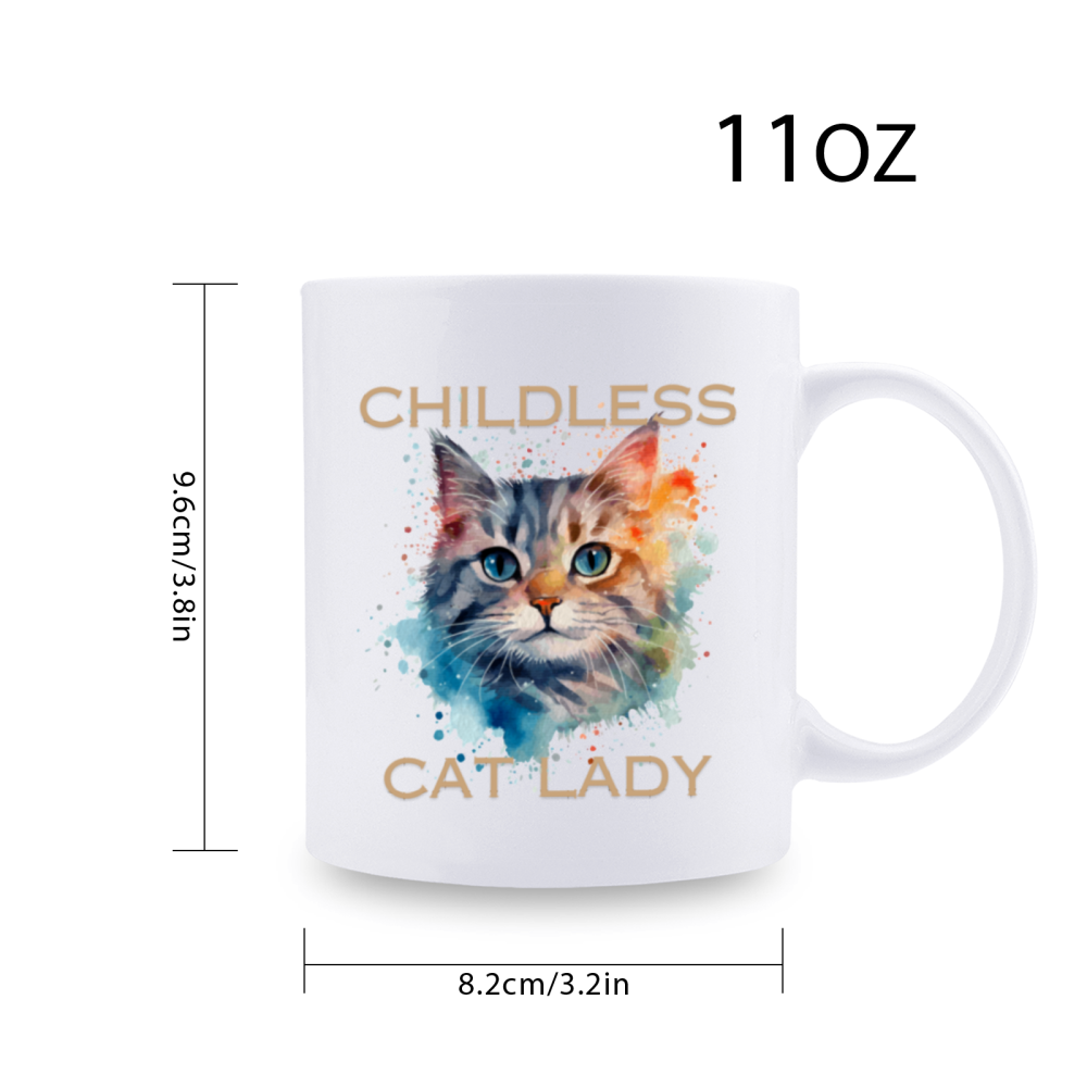 11 oz, 3A grade, 330 ml, 2024 vote ,  Funny Ceramic mug ，Childless Cat Lady 2024 cup with 2 patterns of cats, best Halloween Christmas gift